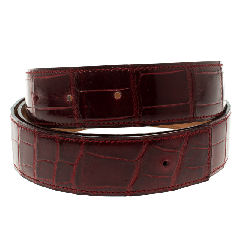 Pre Owned Hermes Red Porosus Crocodile Leather Belt Strap 95cm