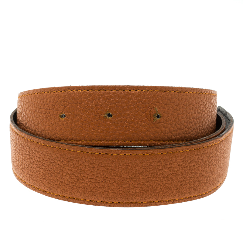 Hermes Orange and Black Leather Reversible Belt Strap 85cm