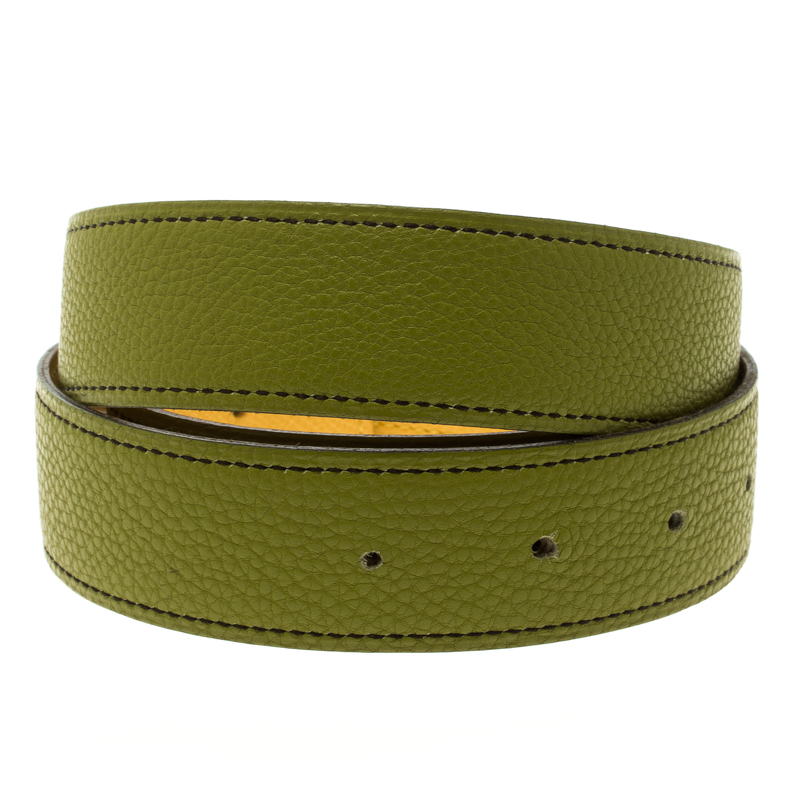 Hermes Anis Green and Yellow Leather Reversible Belt Strap 85cm