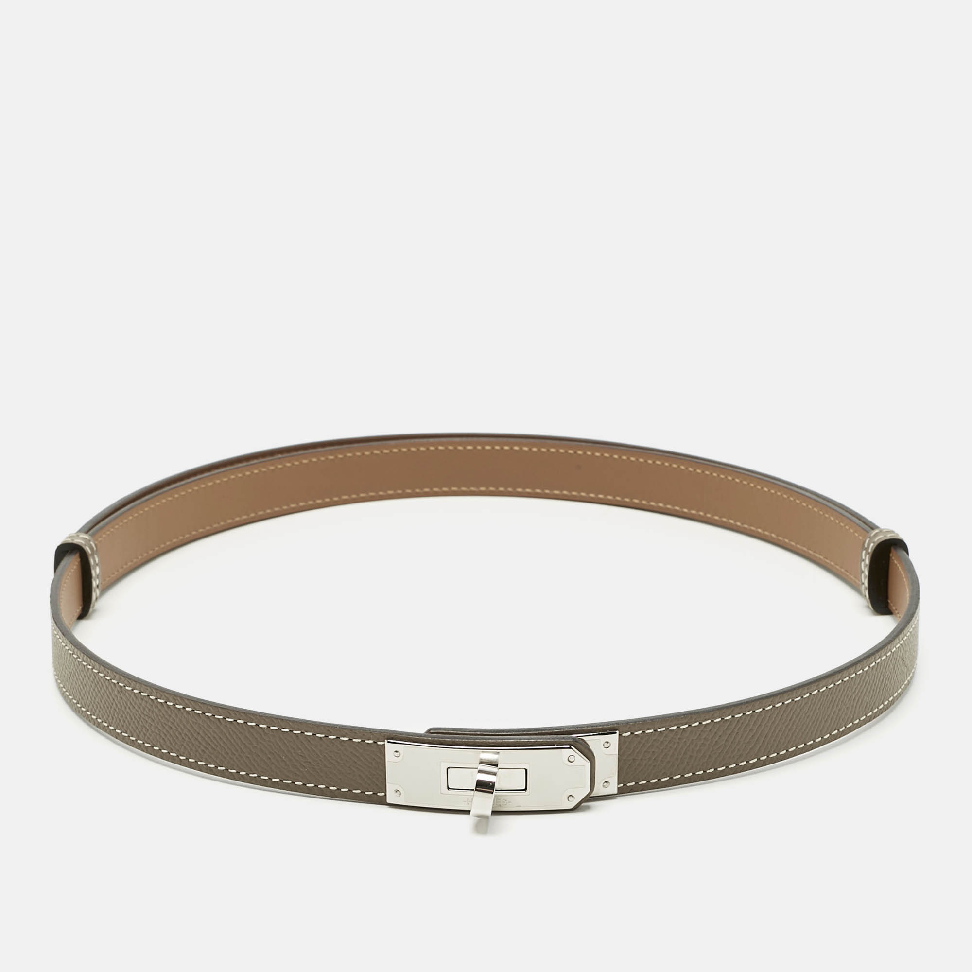 Hermes Etoupe Epsom Leather Palladium Finish Kelly 18 Adjustable Belt