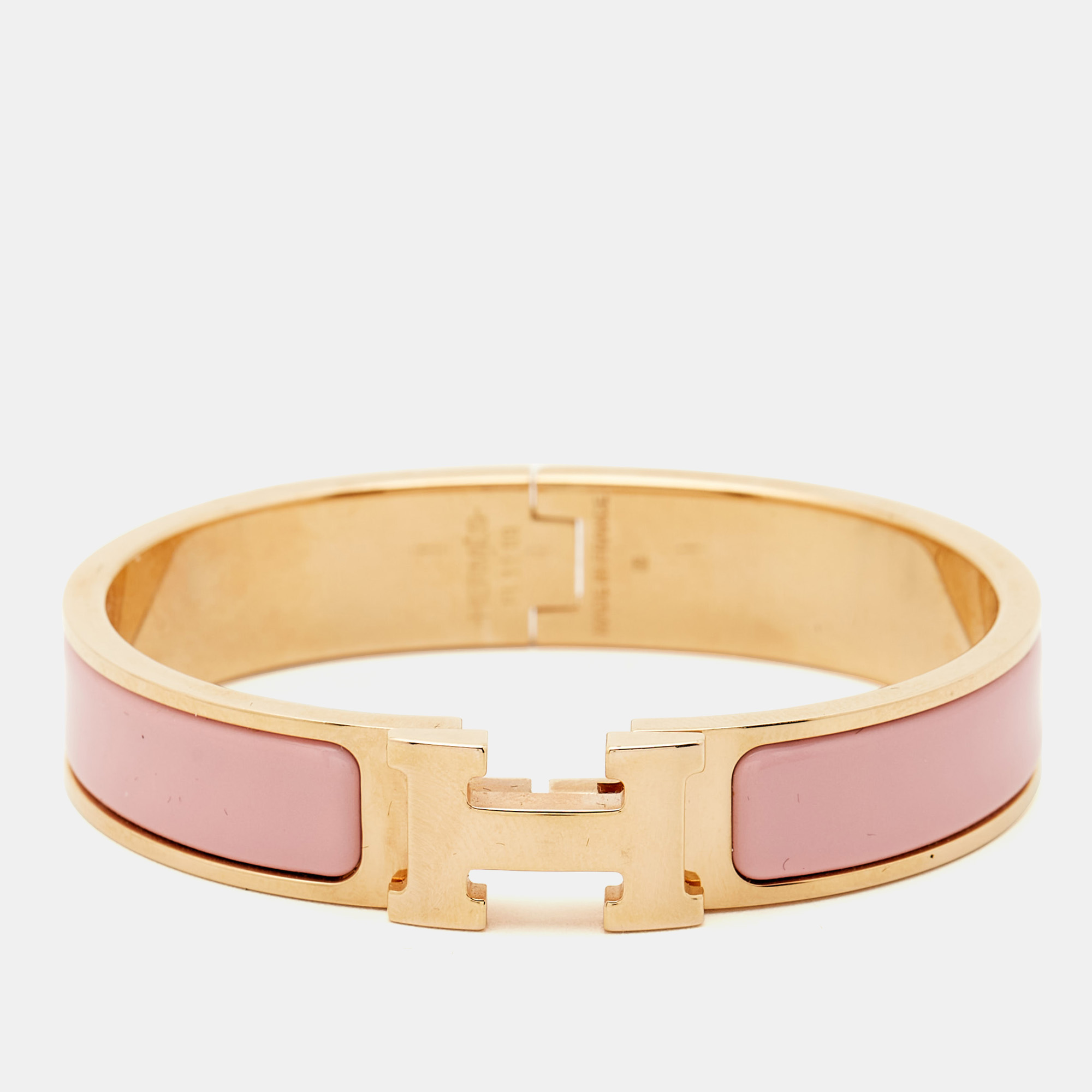 

Hermes Clic H Pink Enamel Rose Gold Tone Bracelet