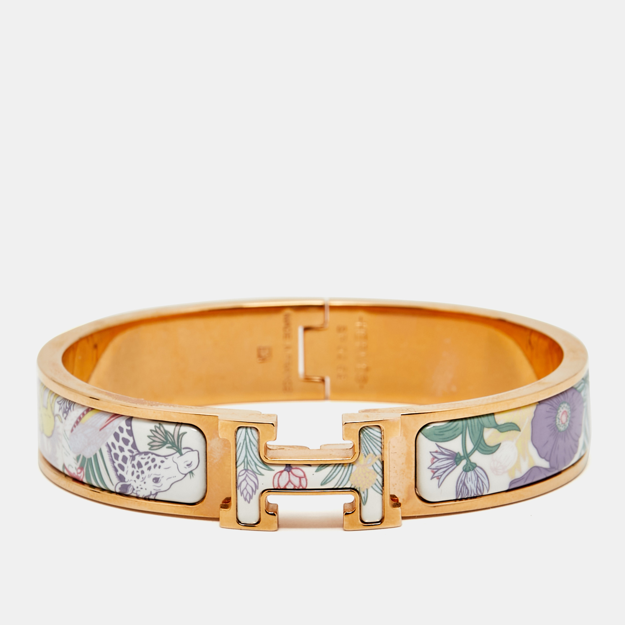 Pre-owned Hermes Hermès Clic H Enamel Rose Gold Plated Bracelet