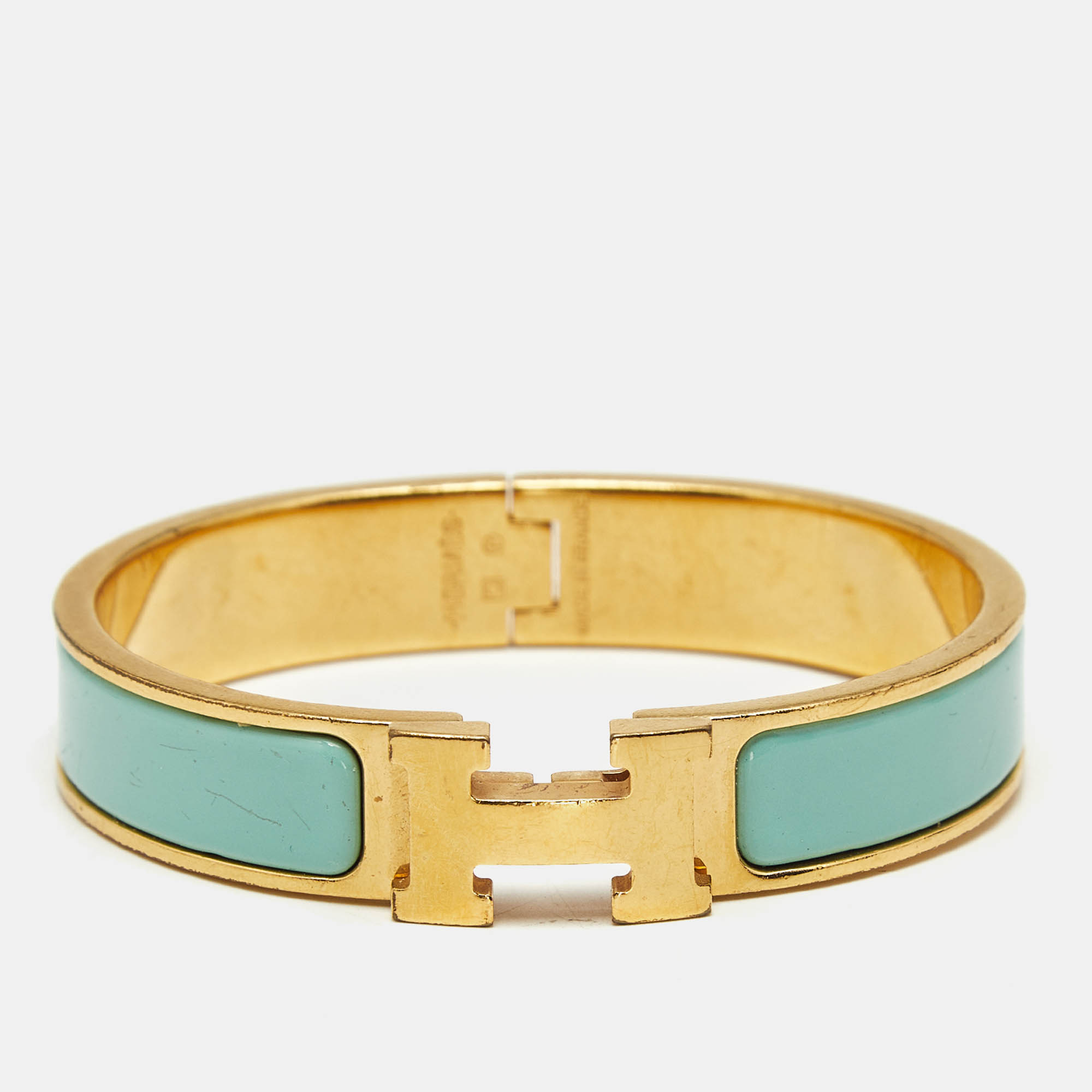 Herm&egrave;s Clic H Turquoise Enamel Gold Plated Bracelet