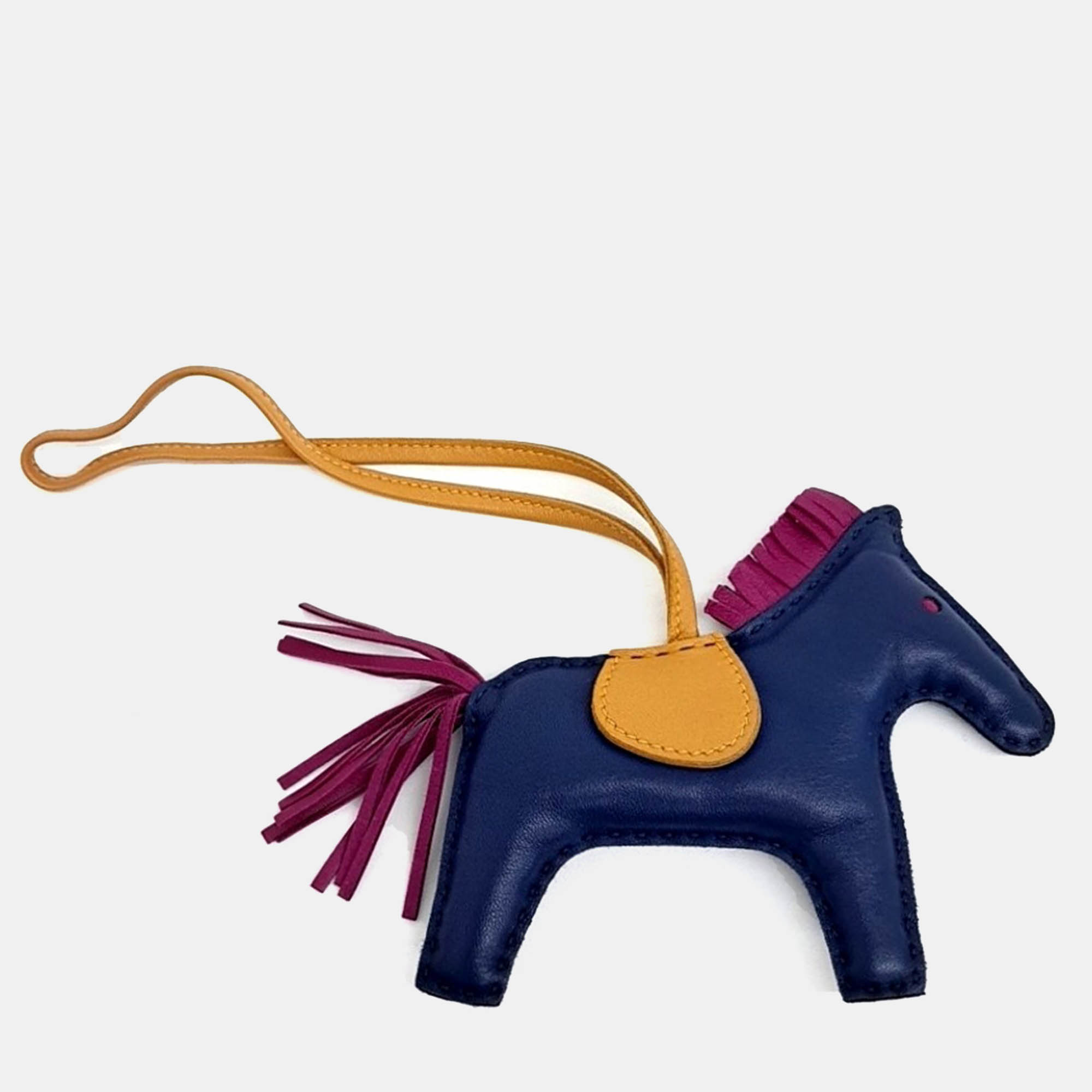 

Hermes Blue Leather Pegasus Rodeo Bag Charm Medium