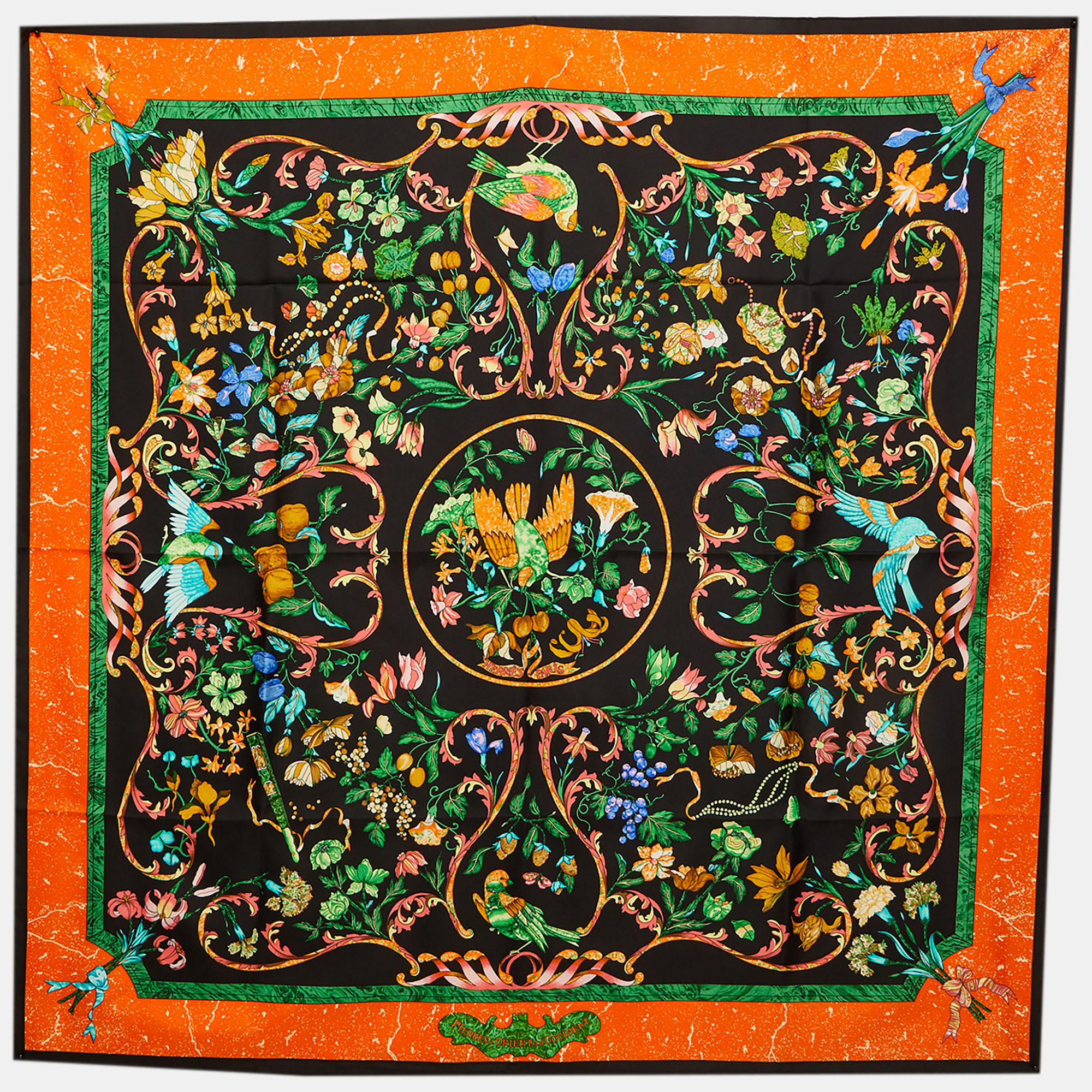 

Hermès Black/Orange Pierres d'Orient et d'Occident Silk Scarf