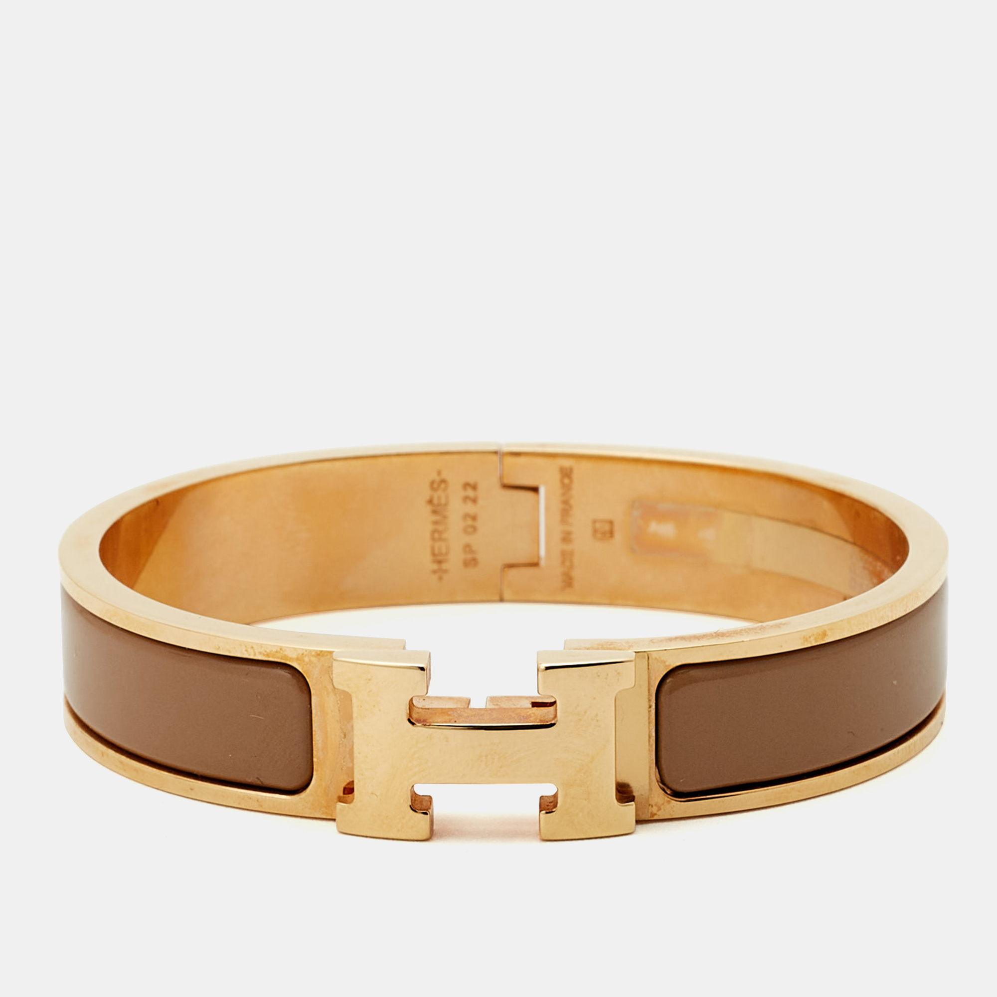 Pre-owned Hermes Hermès Clic H Enamel Rose Gold Plated Bracelet