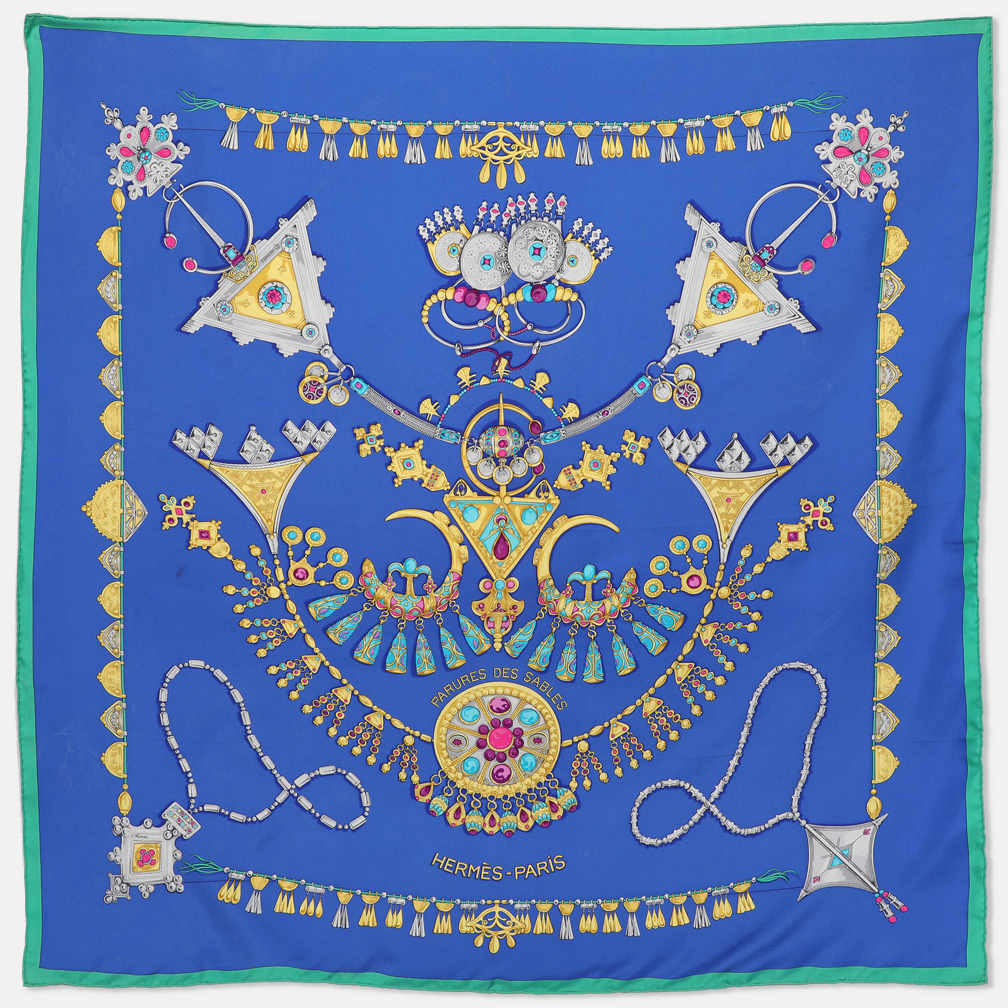 

Hermès Blue Multicolor Printed Silk Parures Des Sables Scarf