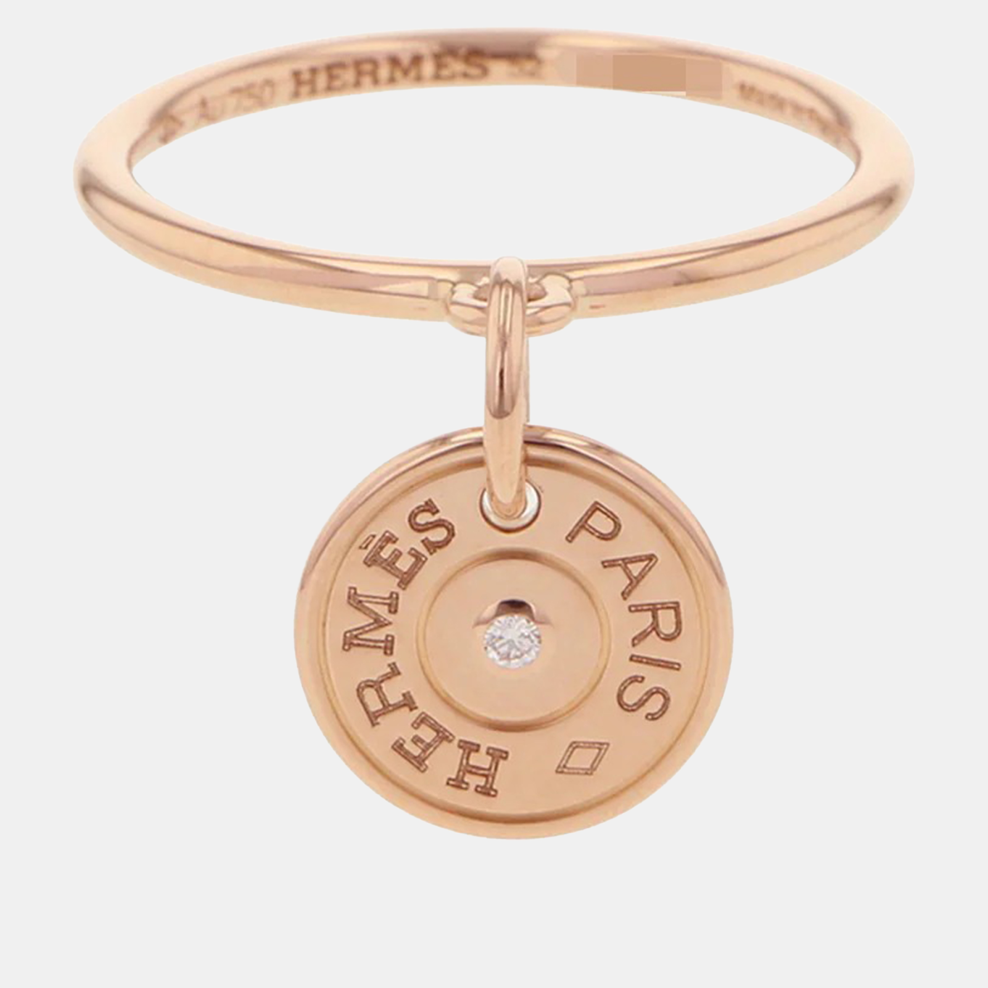 Pre-owned Hermes Gambade Clous De Sel Sellier 18k Pink Gold Ring Size 52