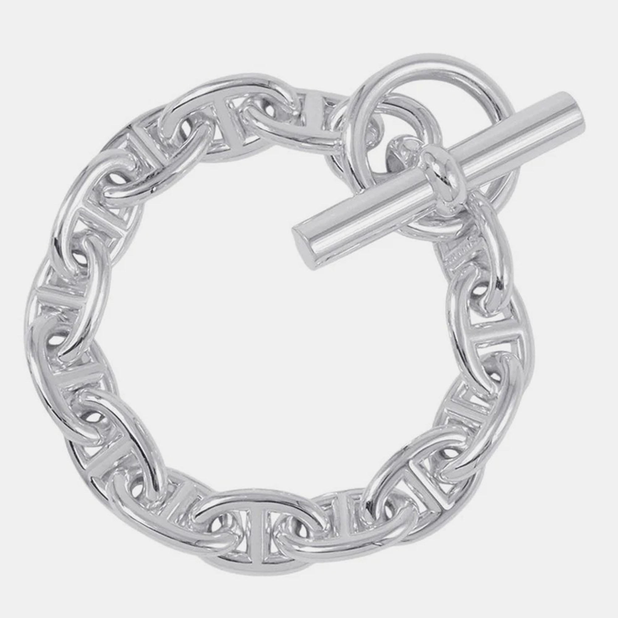 Pre-owned Hermes Chaine D'ancre 14 Frames Silver 925 Pm Bracelet