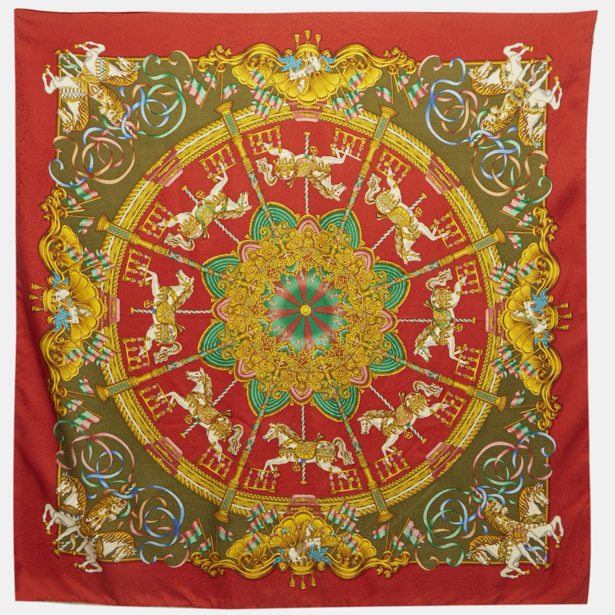 

Hermès Vintage Red Printed Silk Luna Park Scarf