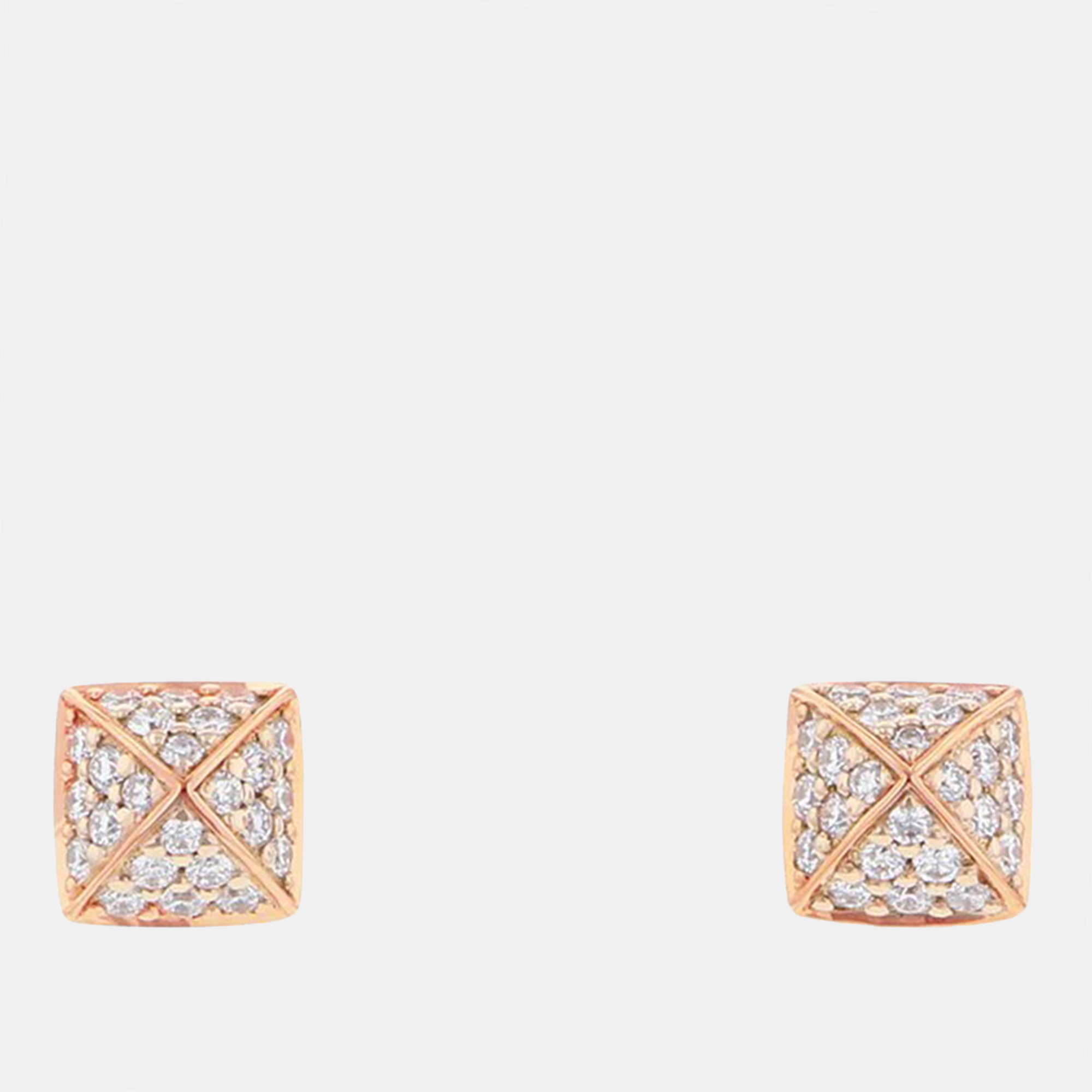 Pre-owned Hermes Crew De H Stud Earringsh223504b 00 18k Pink Gold
