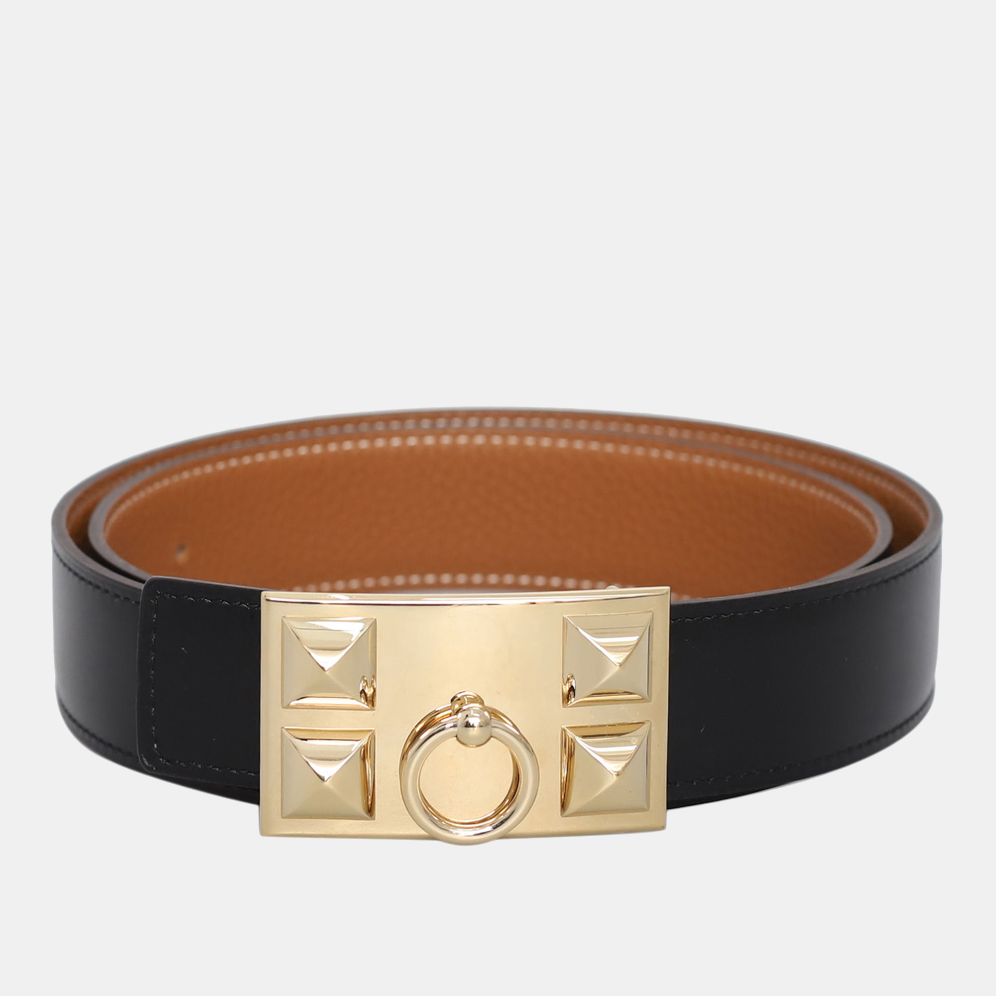 Pre-owned Hermes Collier De Chien Buckle Reversible Belt In Black