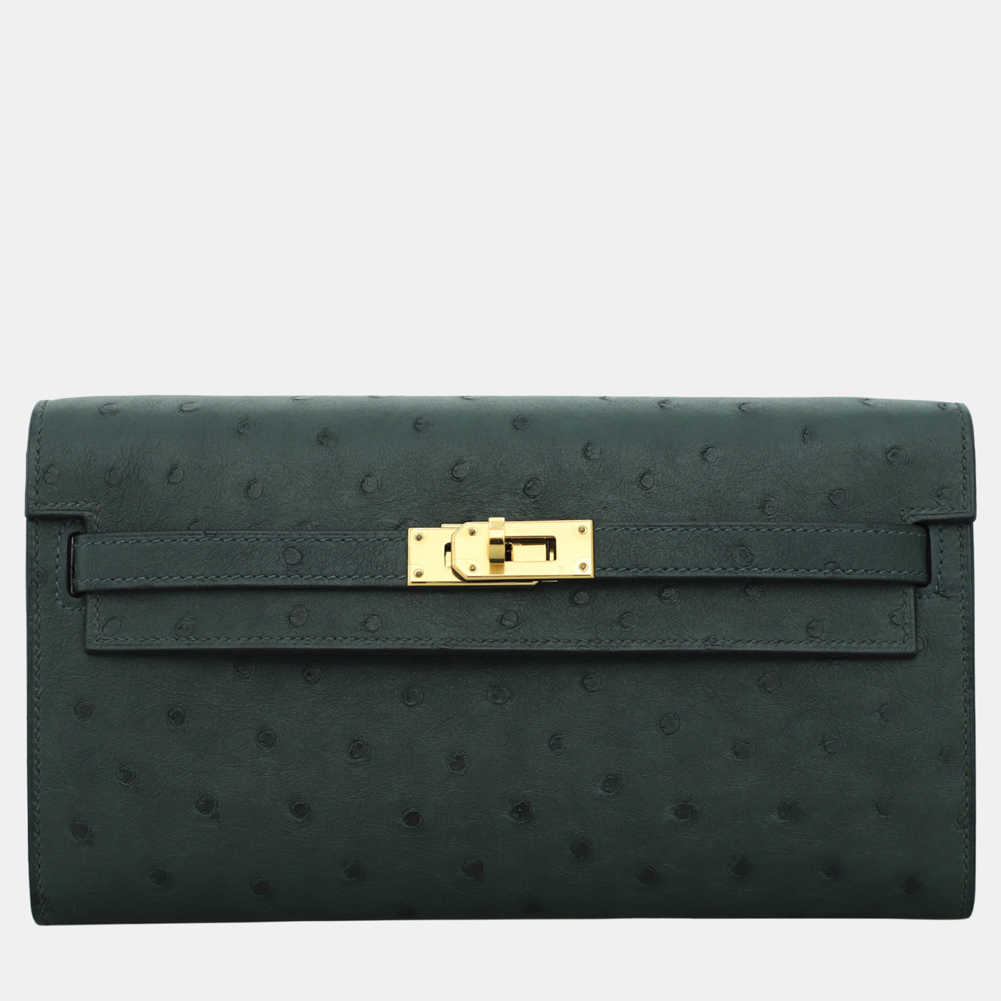 Pre-owned Hermes Ostrich Kelly To Go Wallet In Green