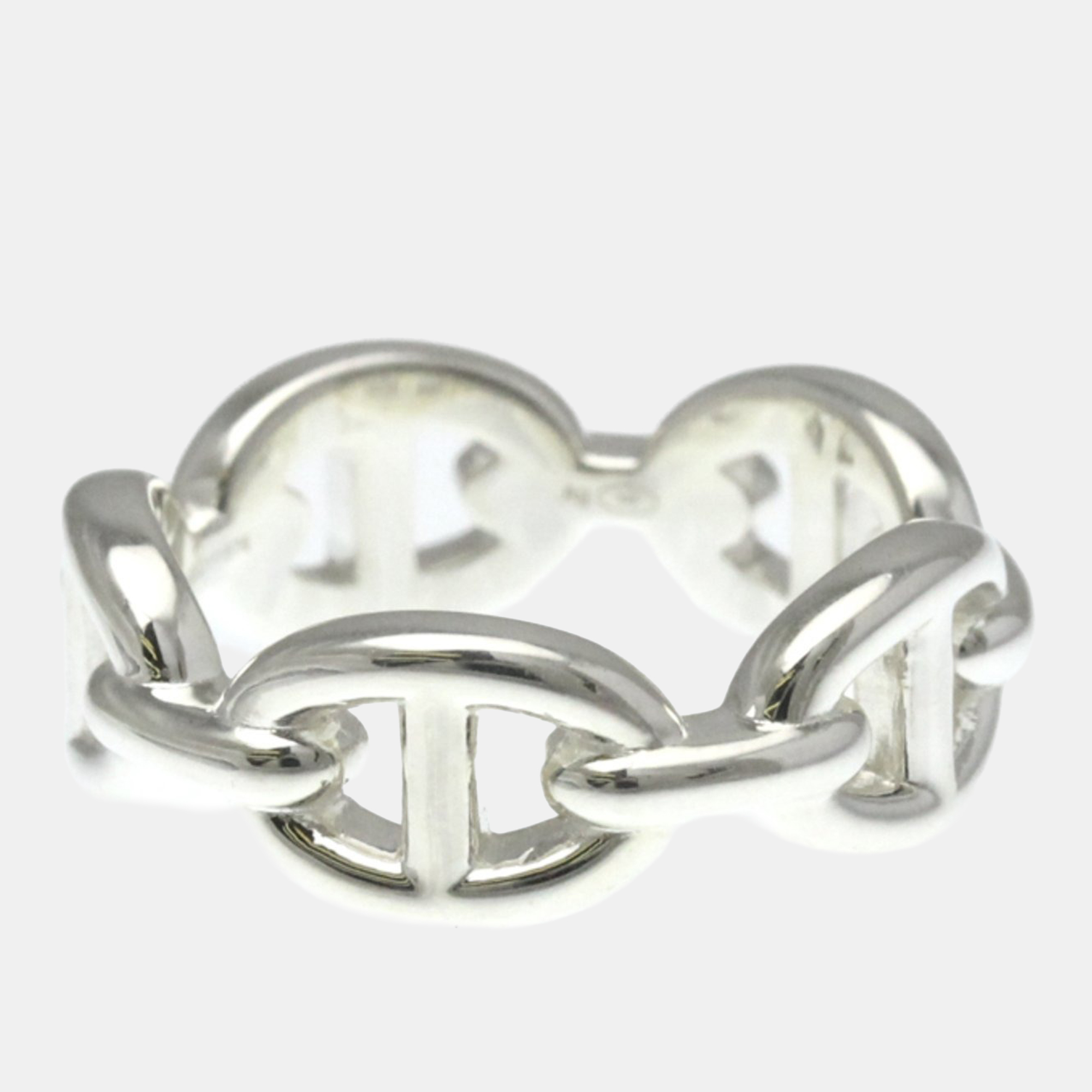 Pre-owned Hermes Chaine D'ancre Silver Fashion No Stone Band Ring Silver Eu 53