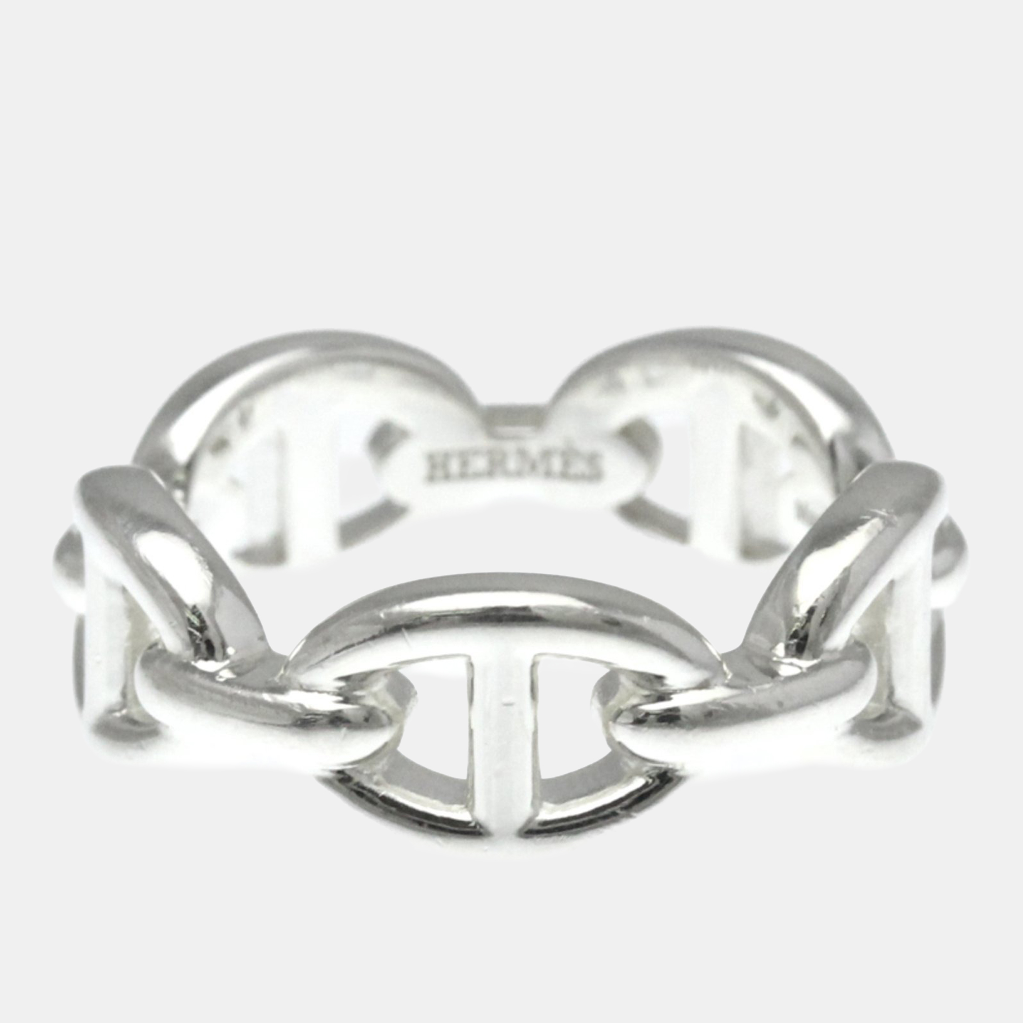 Pre-owned Hermes Chaine D'ancre Silver Fashion No Stone Band Ring Silver Eu 52