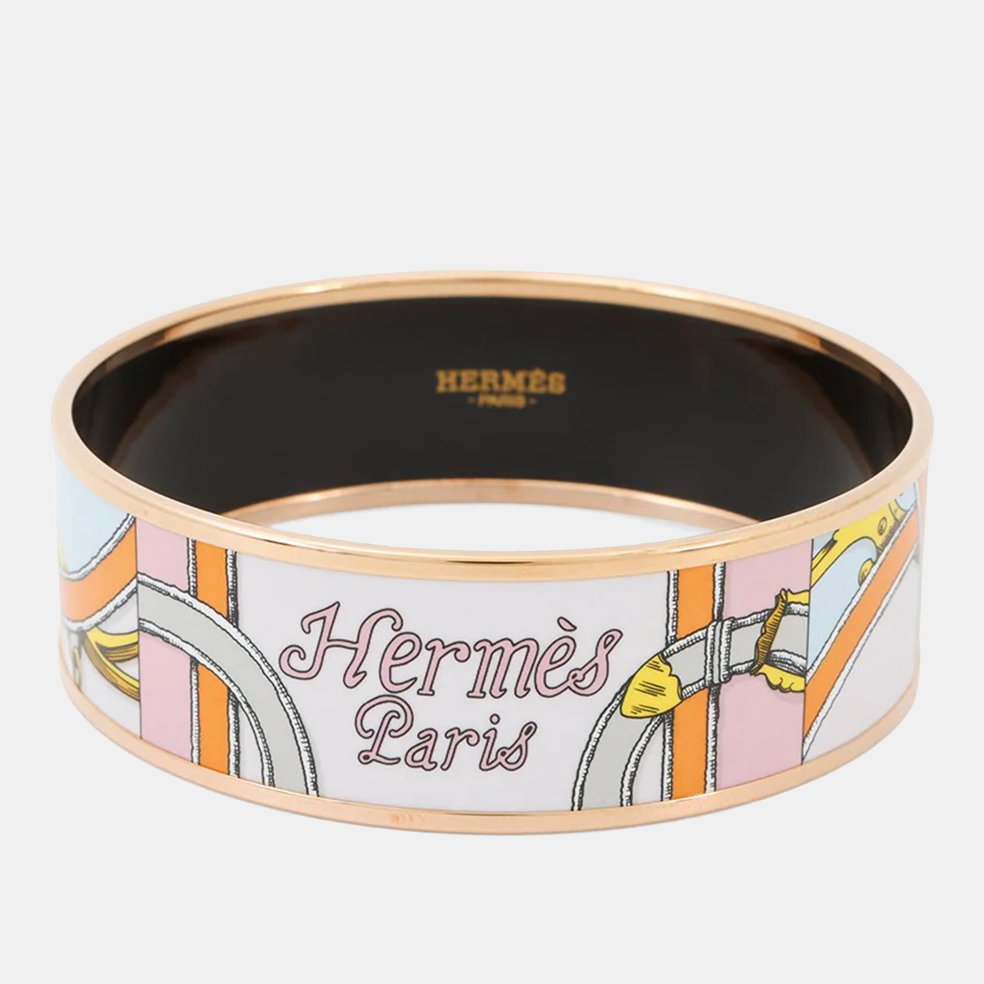 

Hermes Email Bangle Size Gm Pink/Orange/Gold Metal Cloisonne, Multicolor