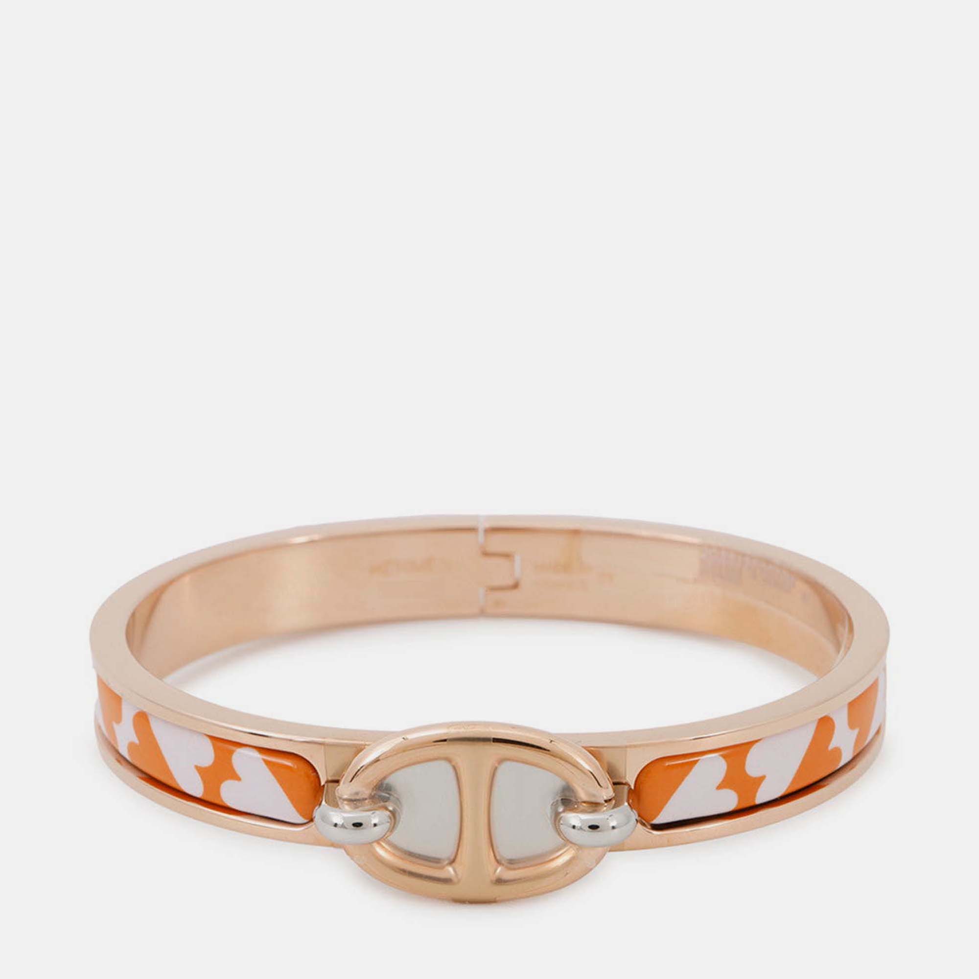 

Hermes Mini Clic Chaine D'Ancre Bracelet Size Pm Orange/Gold Metal Enamel