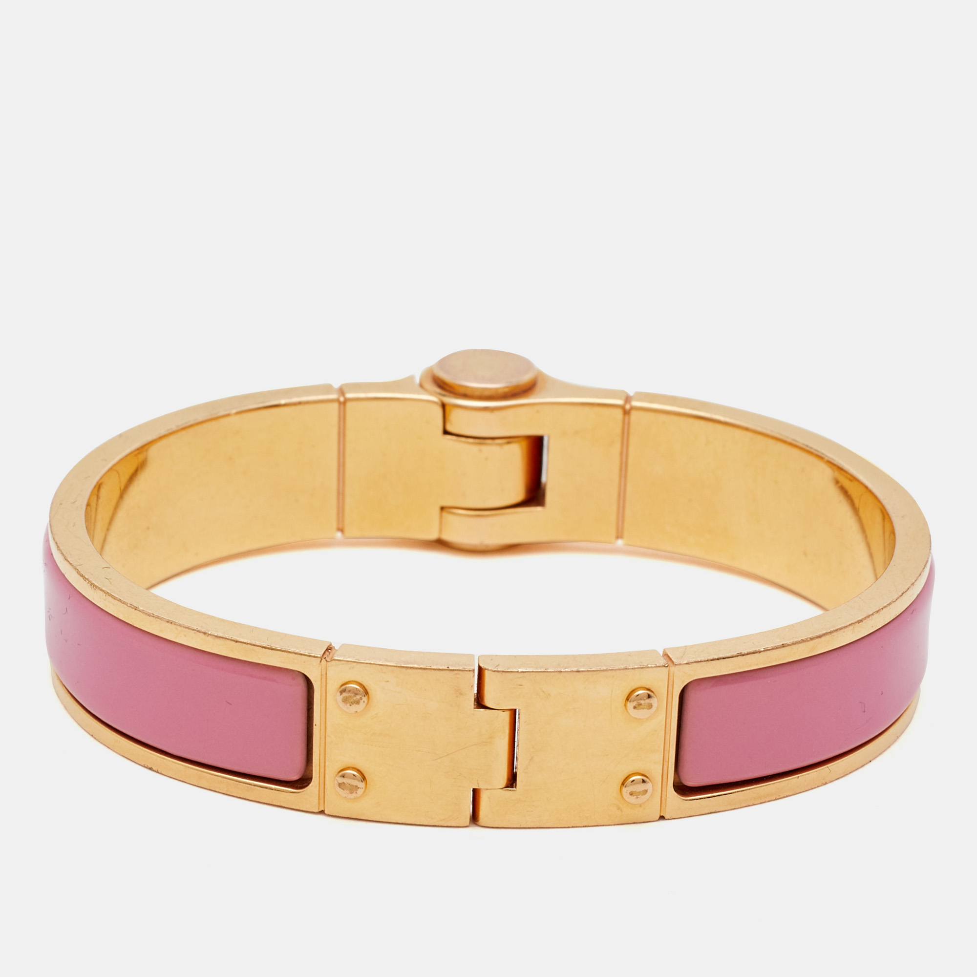 

Hermès Pink Enamel Gold Plated Charniere Narrow Hinged Bracelet