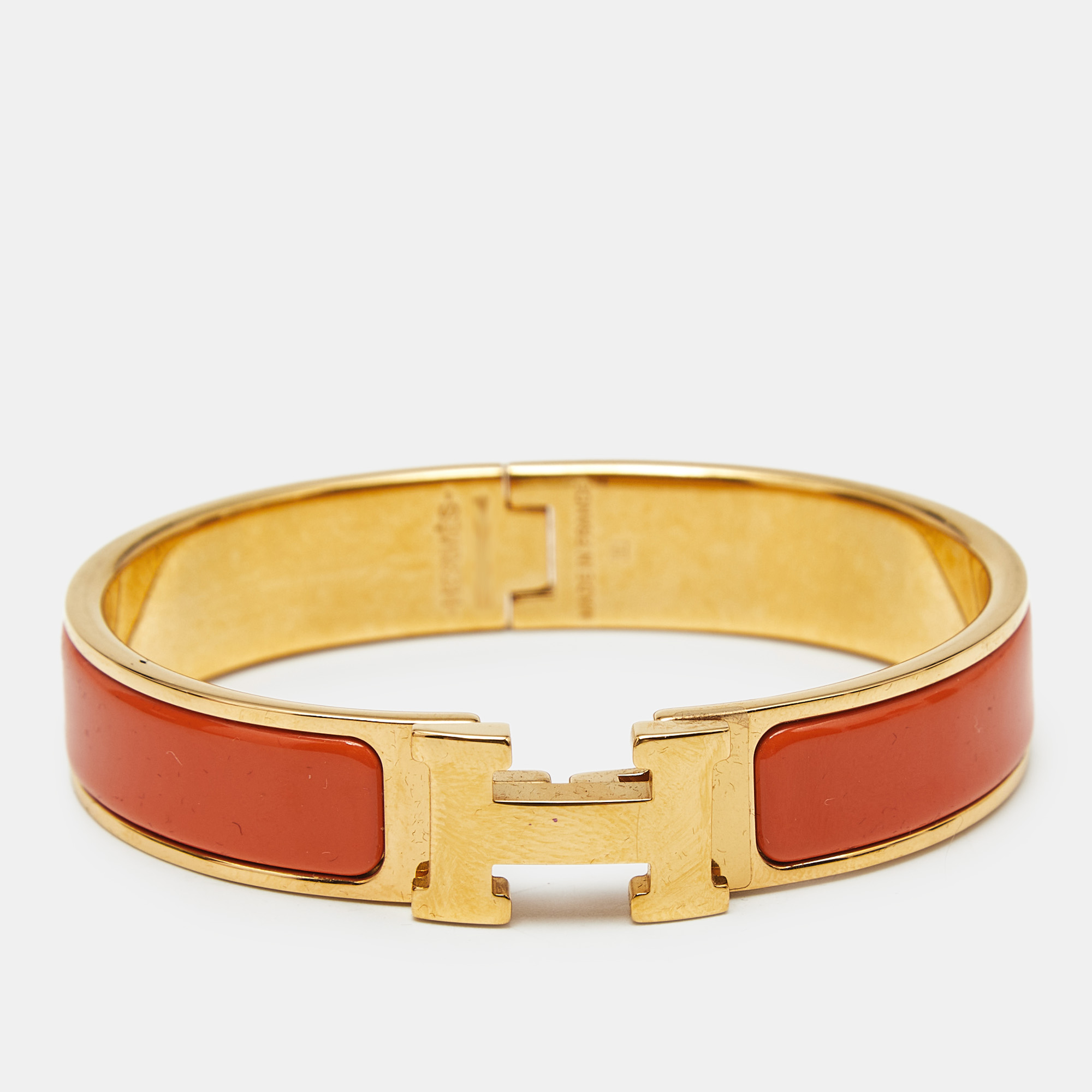 

Hermès Clic H Orange Enamel Gold Plated Bracelet
