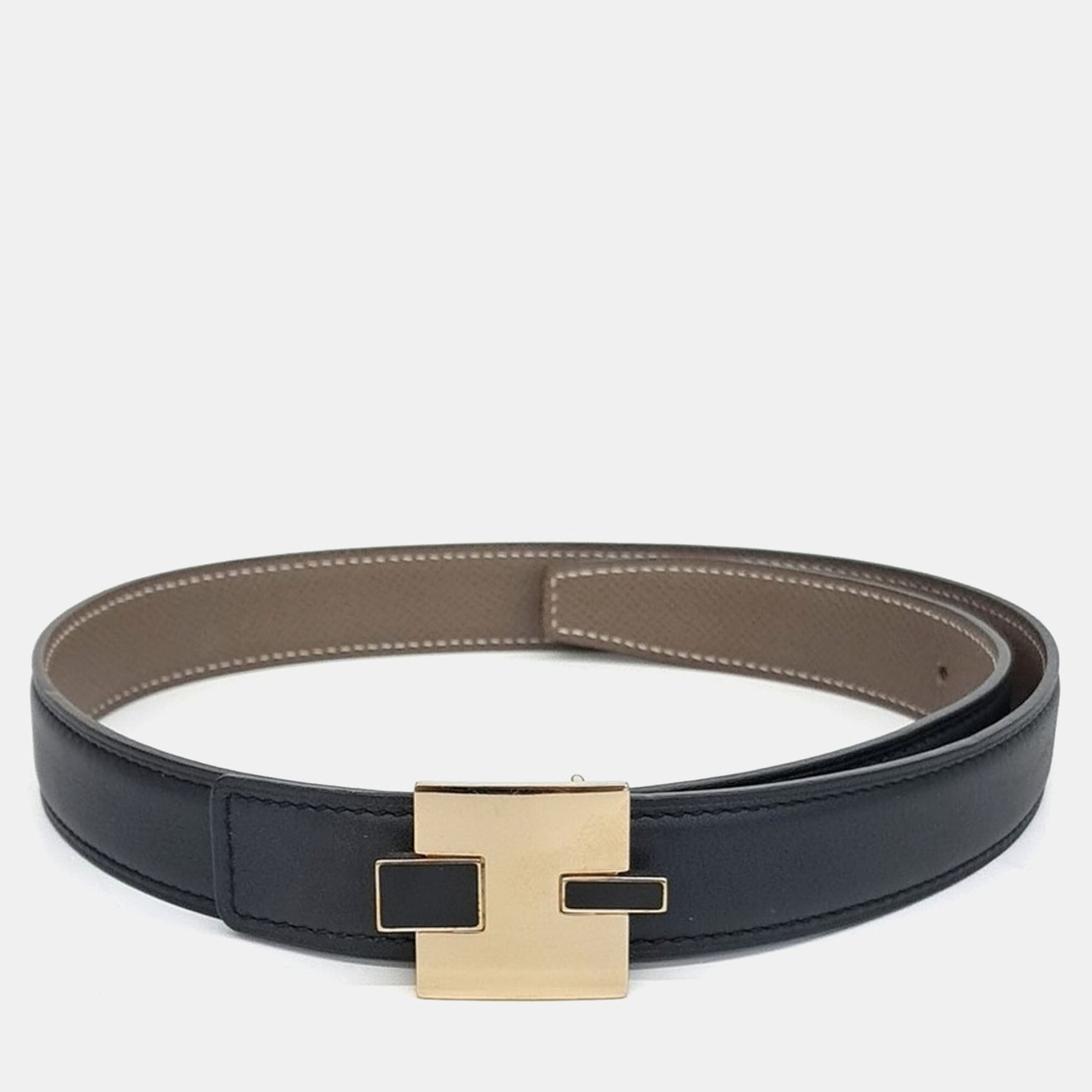 Pre-owned Hermes Black Leather Reversible Belt
