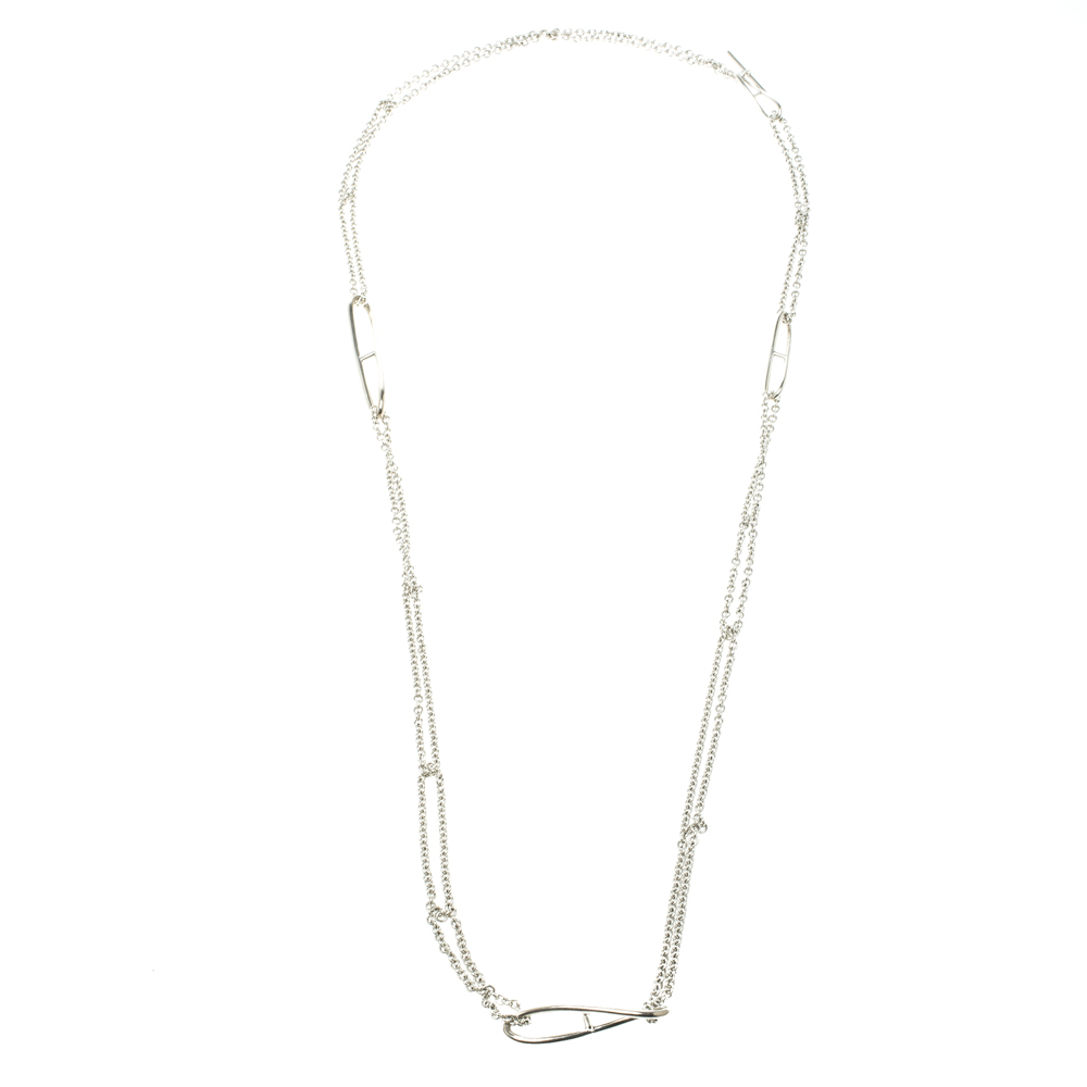 Pre Owned Hermes Long Chaîne d'Ancre Silver Necklace