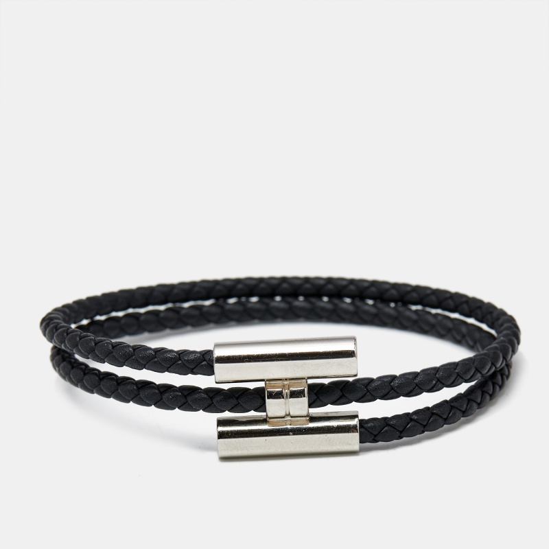 

Hermes Tournis Tresse Black Leather Palladium Plated Bracelet