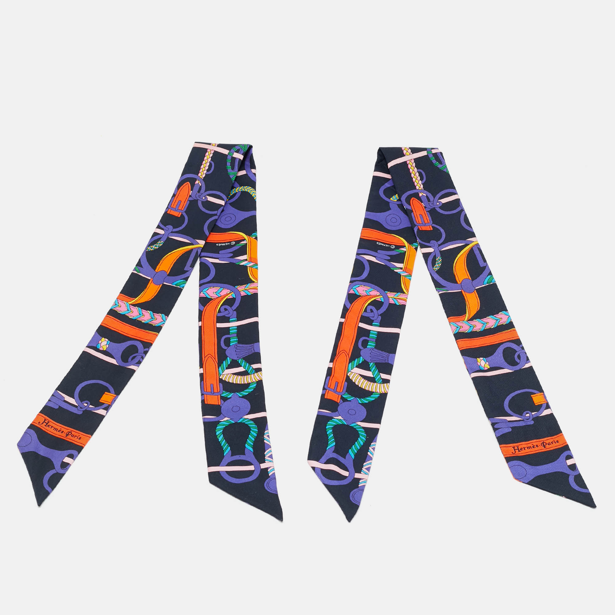 Pre-owned Hermes Hermès Blue Panoplie Equestre Silk Scarf Set