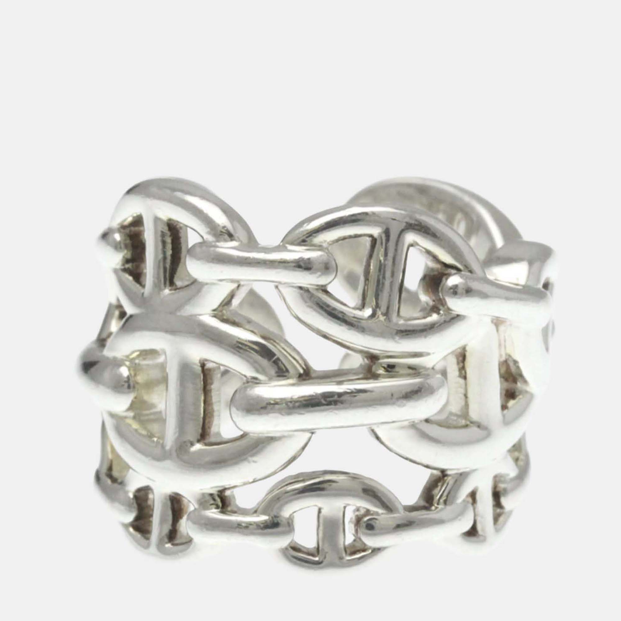 Pre-owned Hermes Chaine D'ancre Farandole Silver No Stone Band Ring Silver