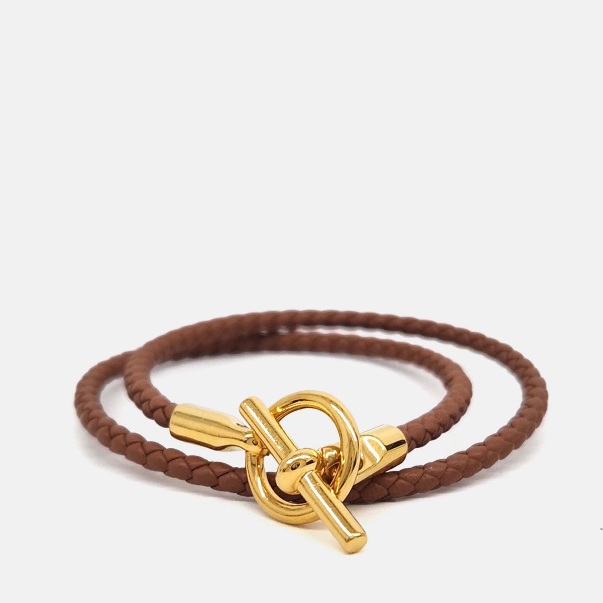 

Hermes Gold Leather Glennan Double Tour Bracelet