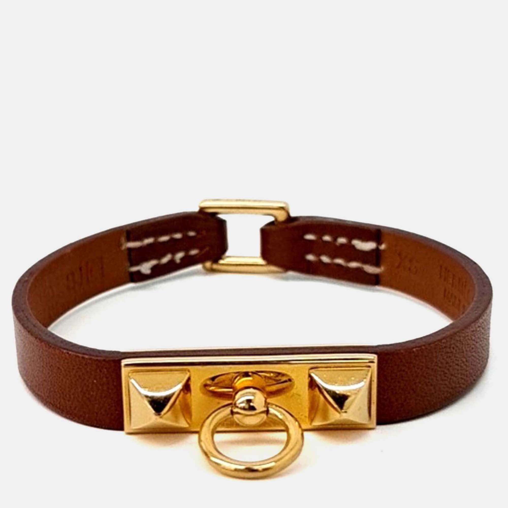 

Hermes Brown/Gold Leather Micro Rival Bracelet