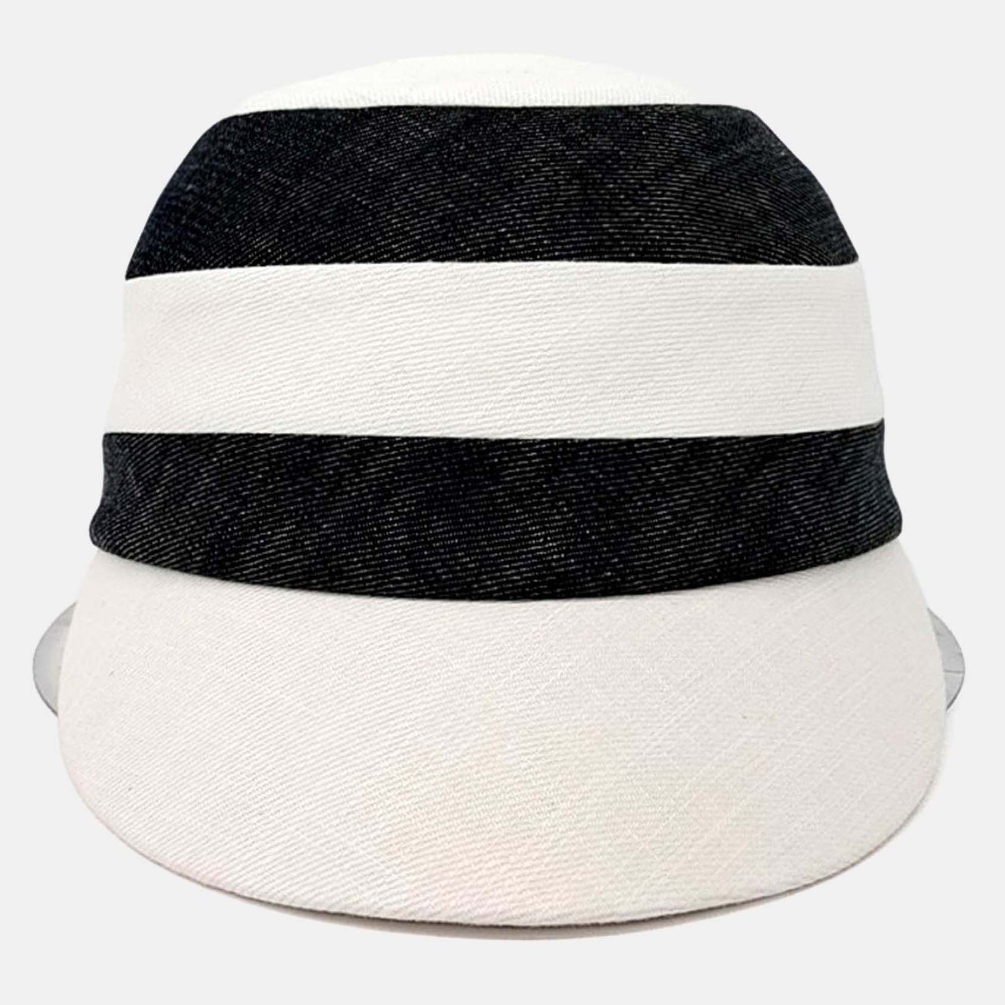 

Hermes Black,/White Cotton Linen Hat
