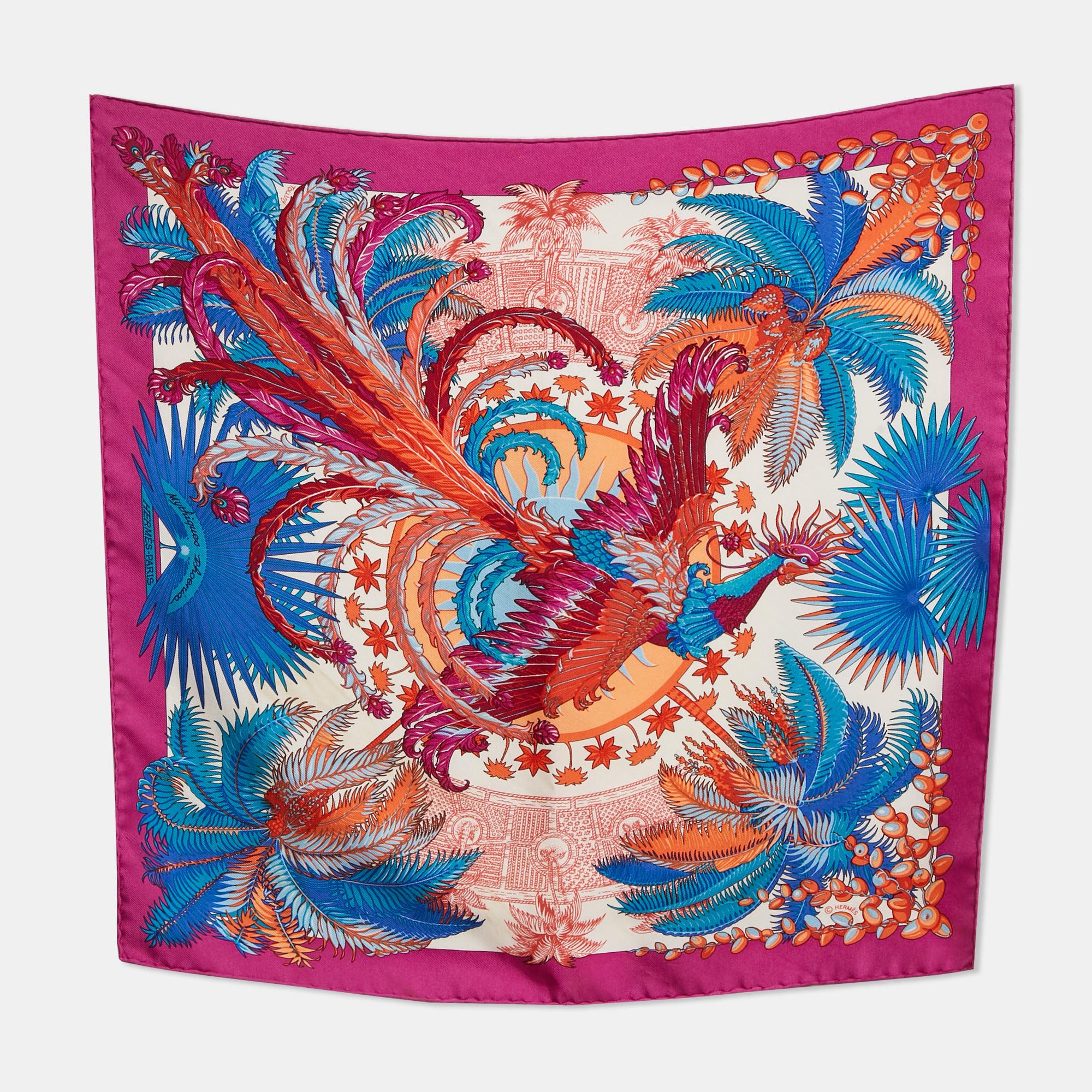 

Hermès Pink/Orange Silk Mythiques Phoenix Square Scarf