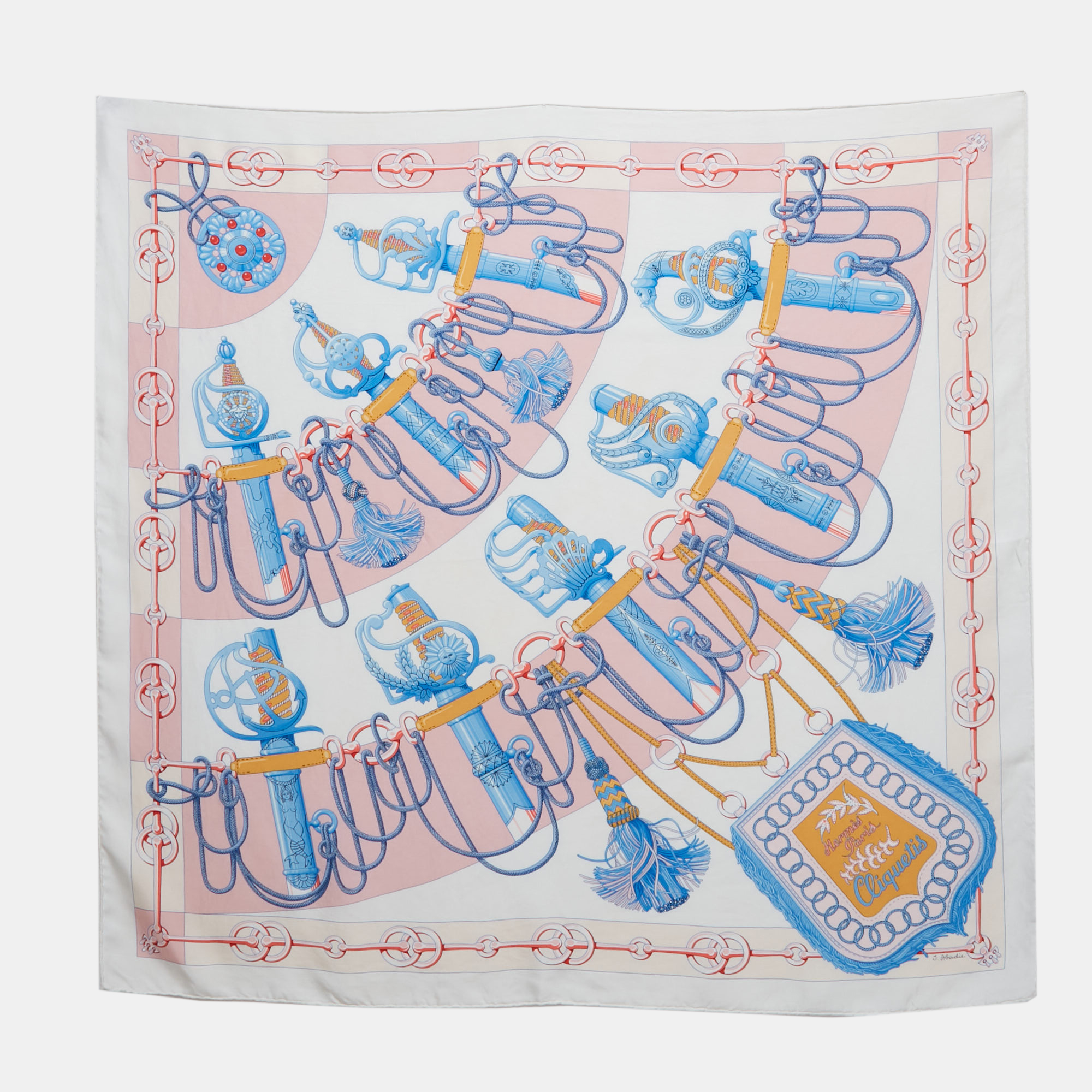 Pre-owned Hermes White Silk Cliquetis Scarf