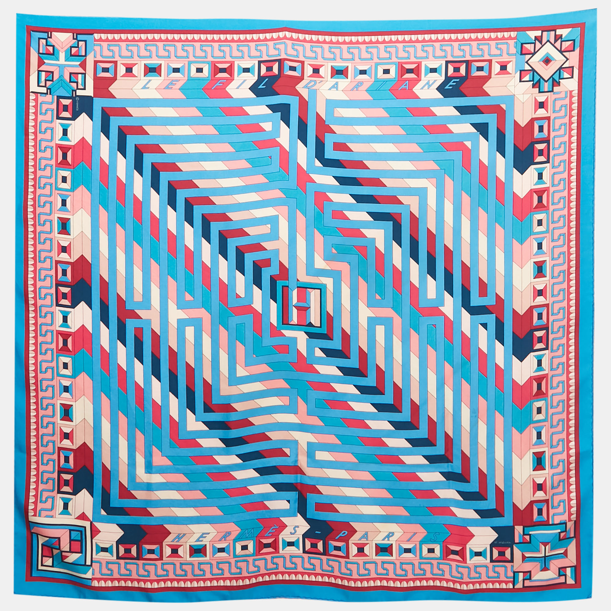 Pre-owned Hermes Hermès Blue Silk Le Fil D'ariane Scarf