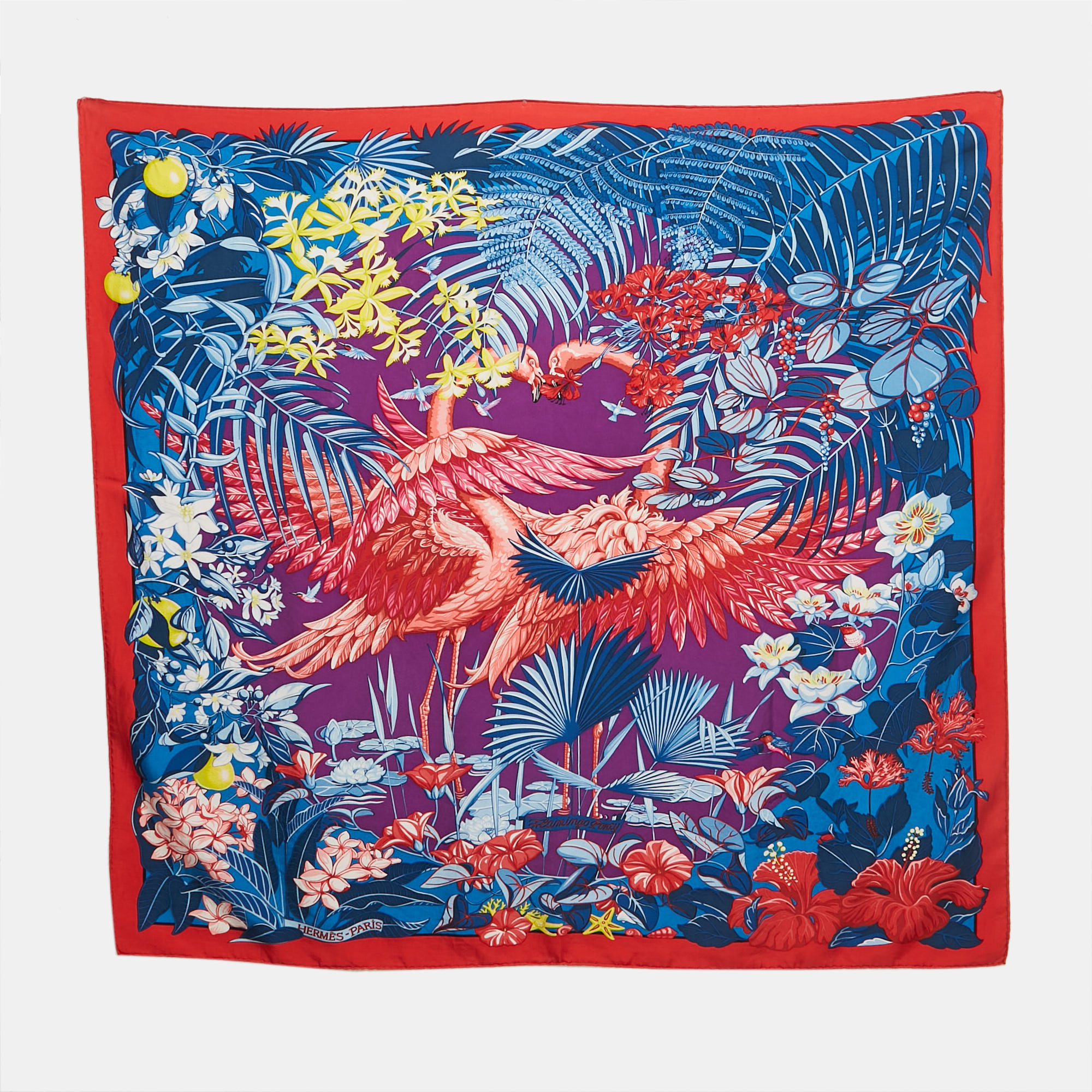 

Hermes Blue Silk Flamingo Party Scarf