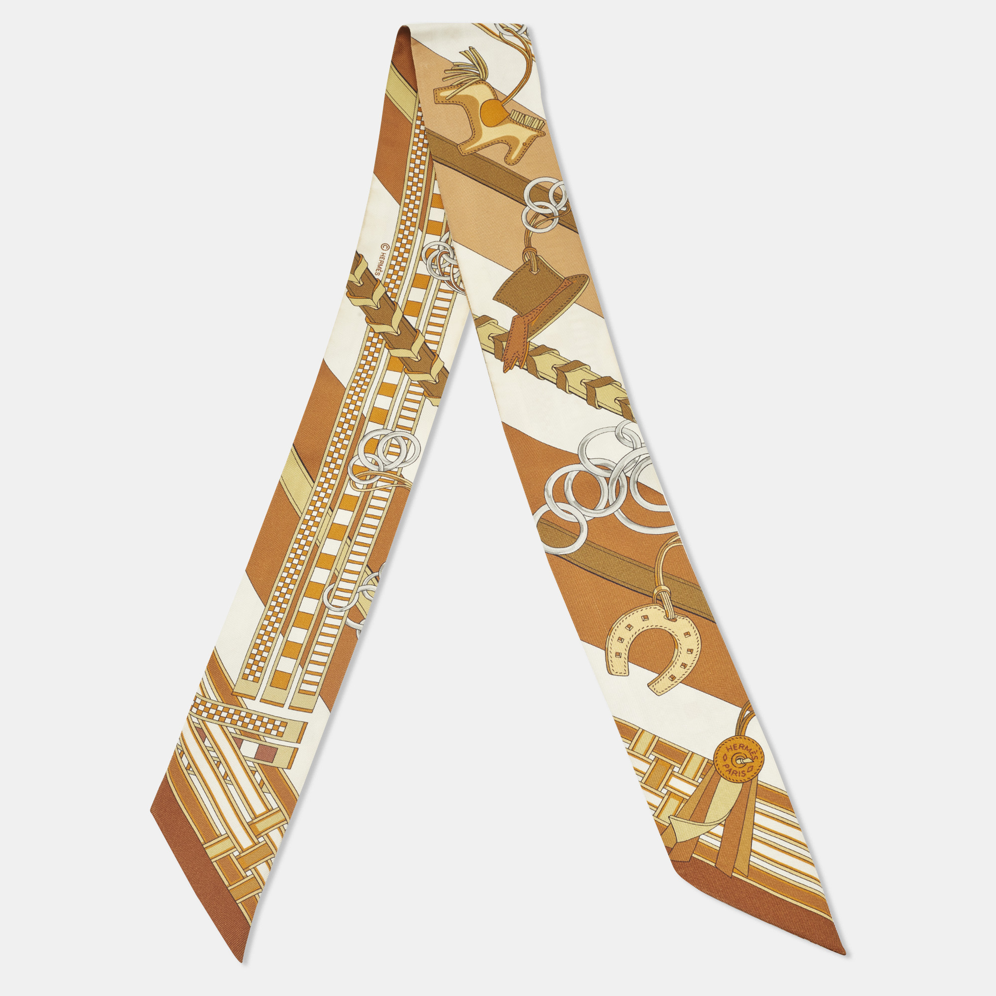 

Hermès Brown Silk Brides et Gris-Gris Twilly