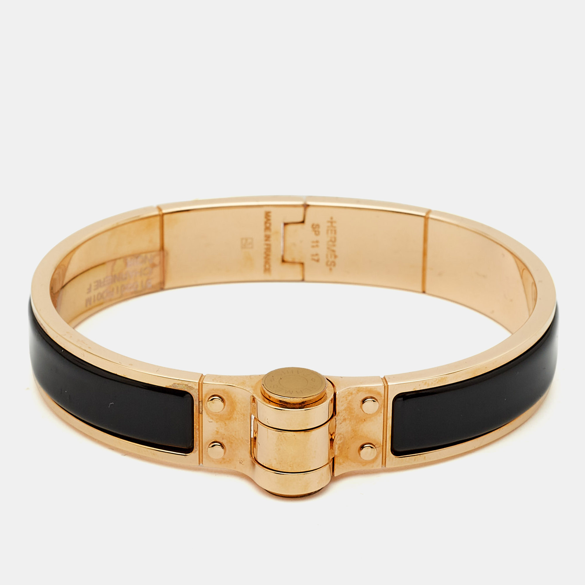 Pre-owned Hermes Hermès Hinged Enamel Rose Gold Plated Bracelet