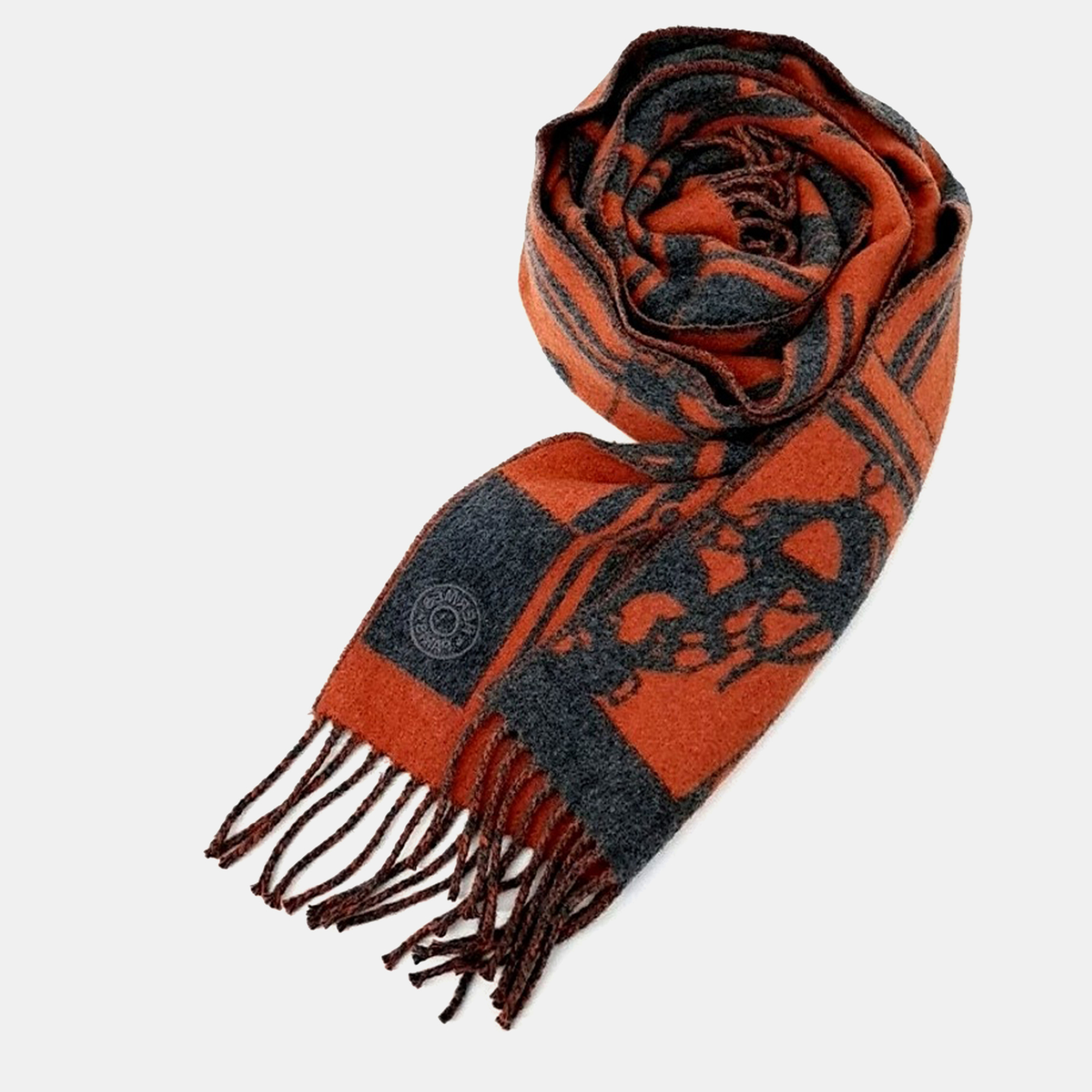 

Hermes Grey, Orange Cashmere Muffler
