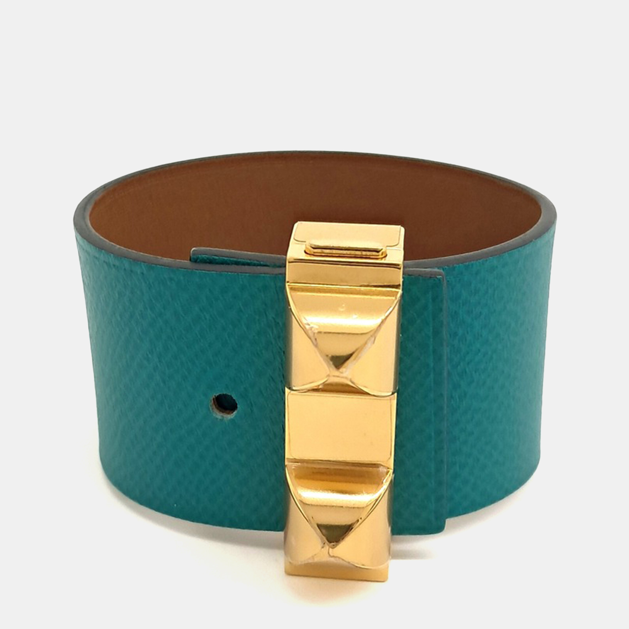 Pre-owned Hermes Green Leather Reversible Medore Bracelet