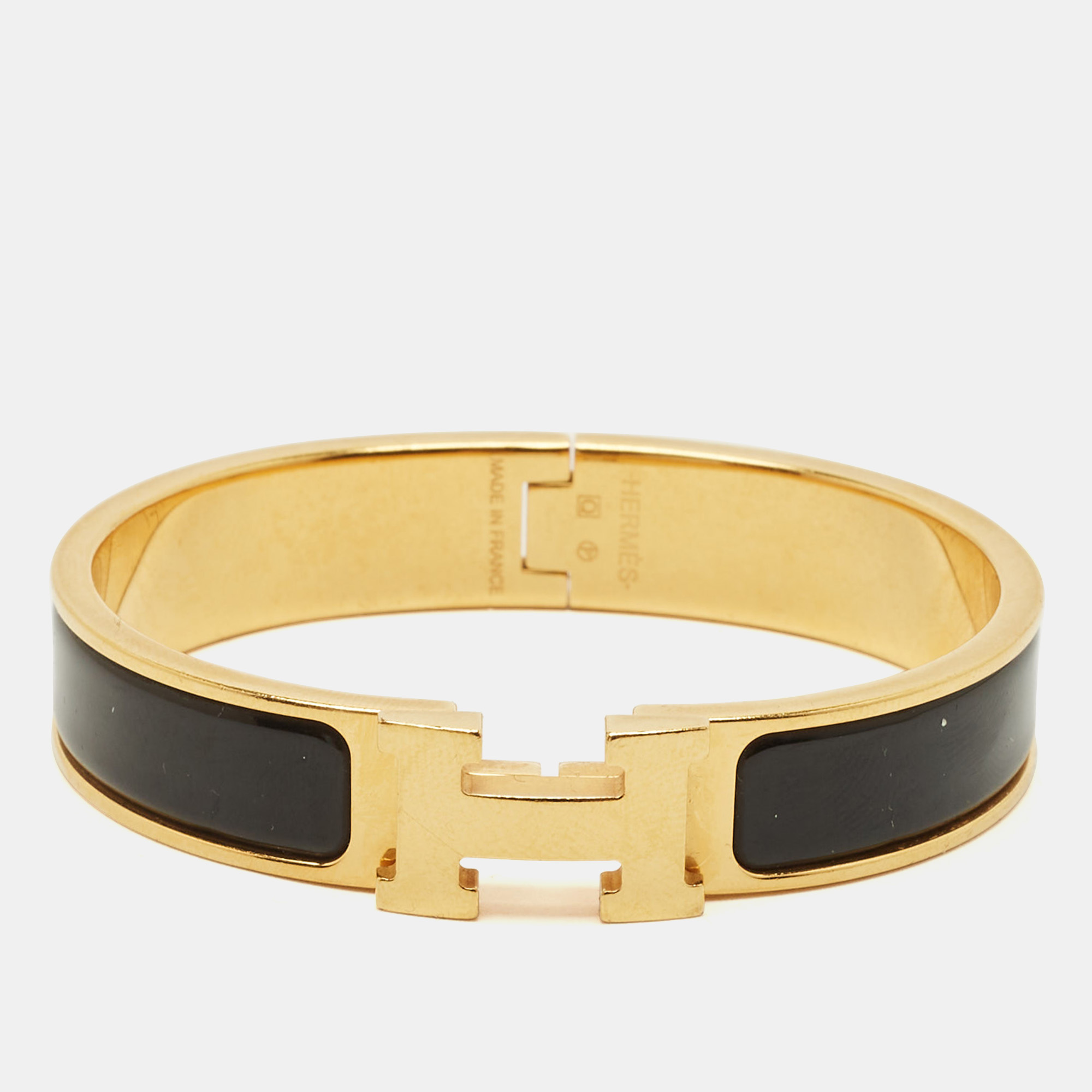 

Hermes Clic H Black Enamel Gold Plated Bracelet
