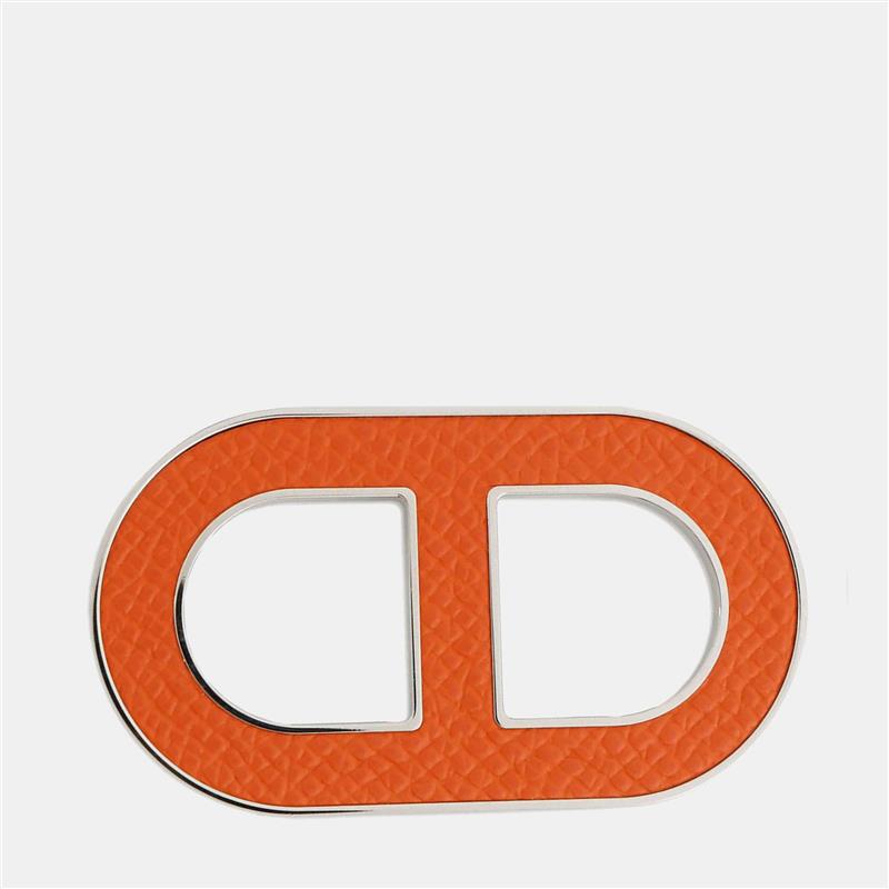 Pre-owned Hermes Chaine D'ancre Brooch Orange Minyan Epsom Metal