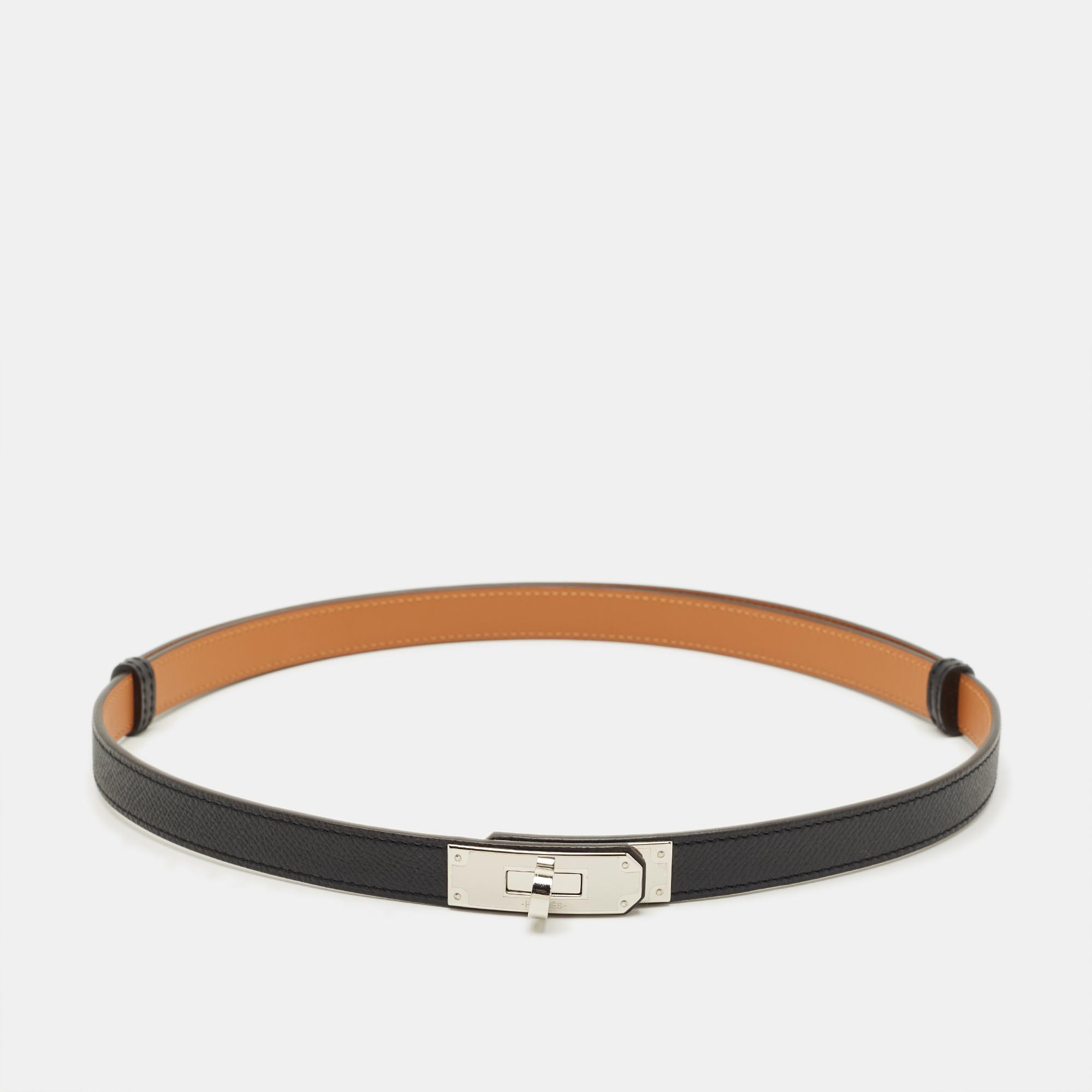 

Hermès Kelly 18 Palladium Finish Adjustable Belt Noir Epsom Leather, Black