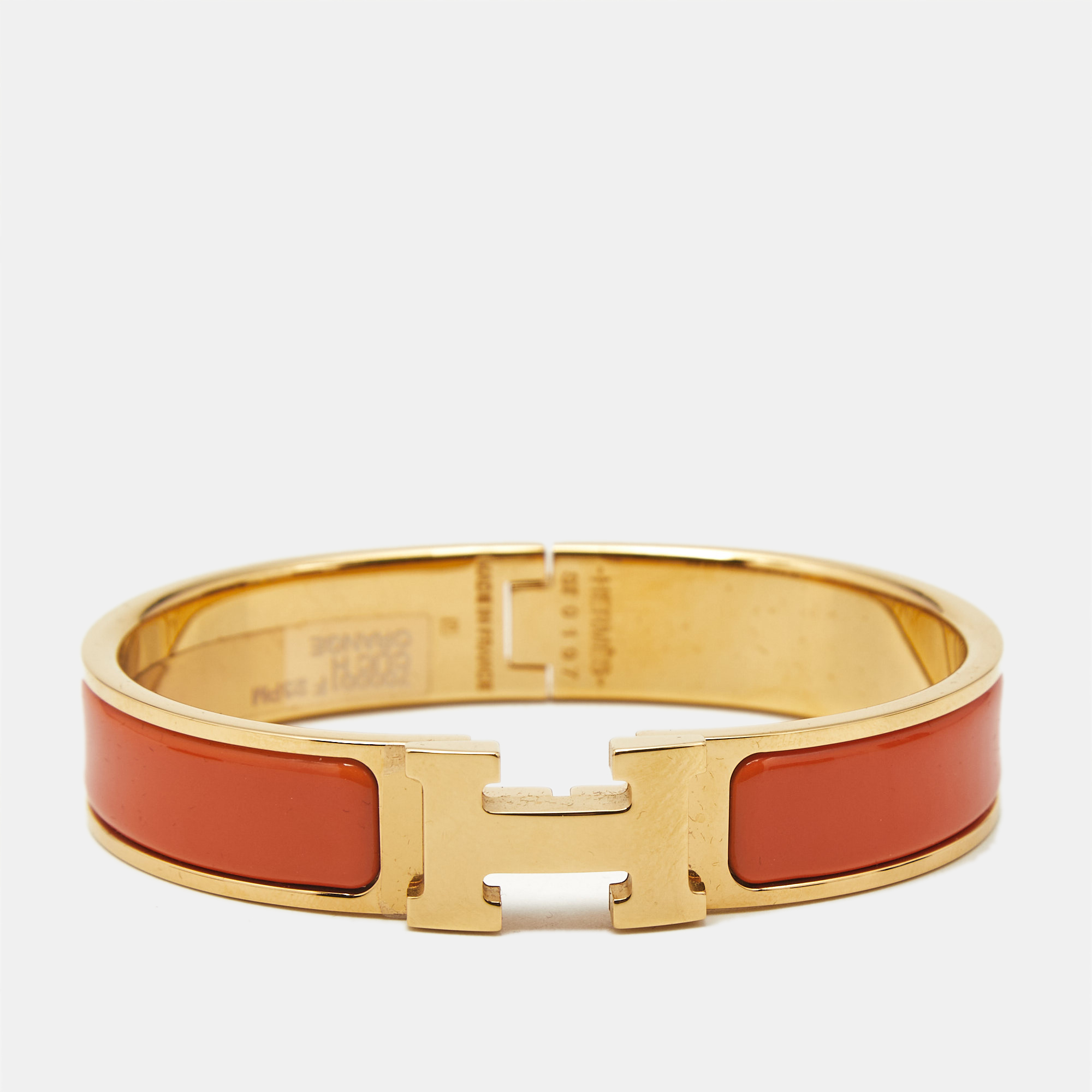 

Hermès Clic H Enamel Gold Plated Bracelet, Orange