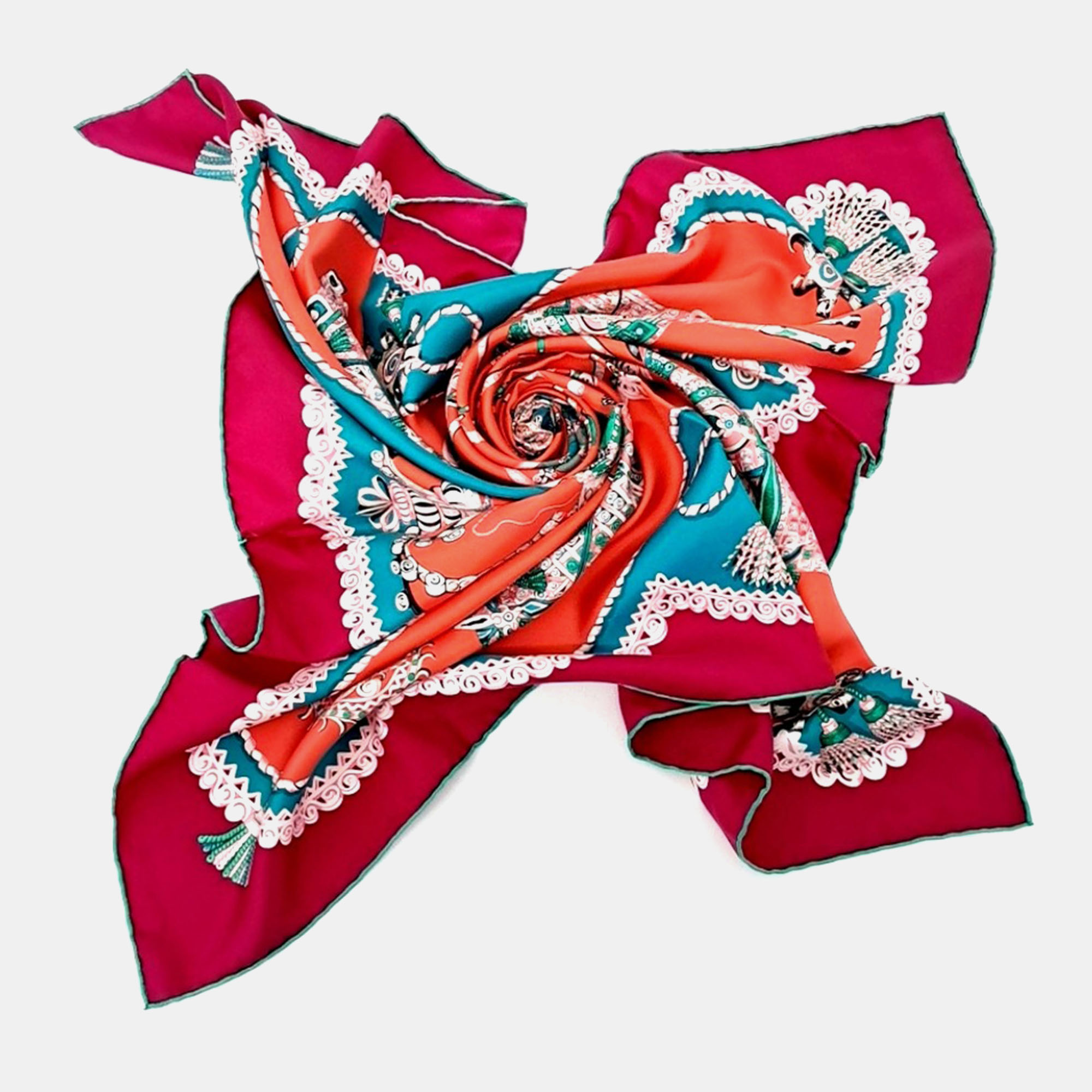 

Hermes Red Multicolor Silk Scarf
