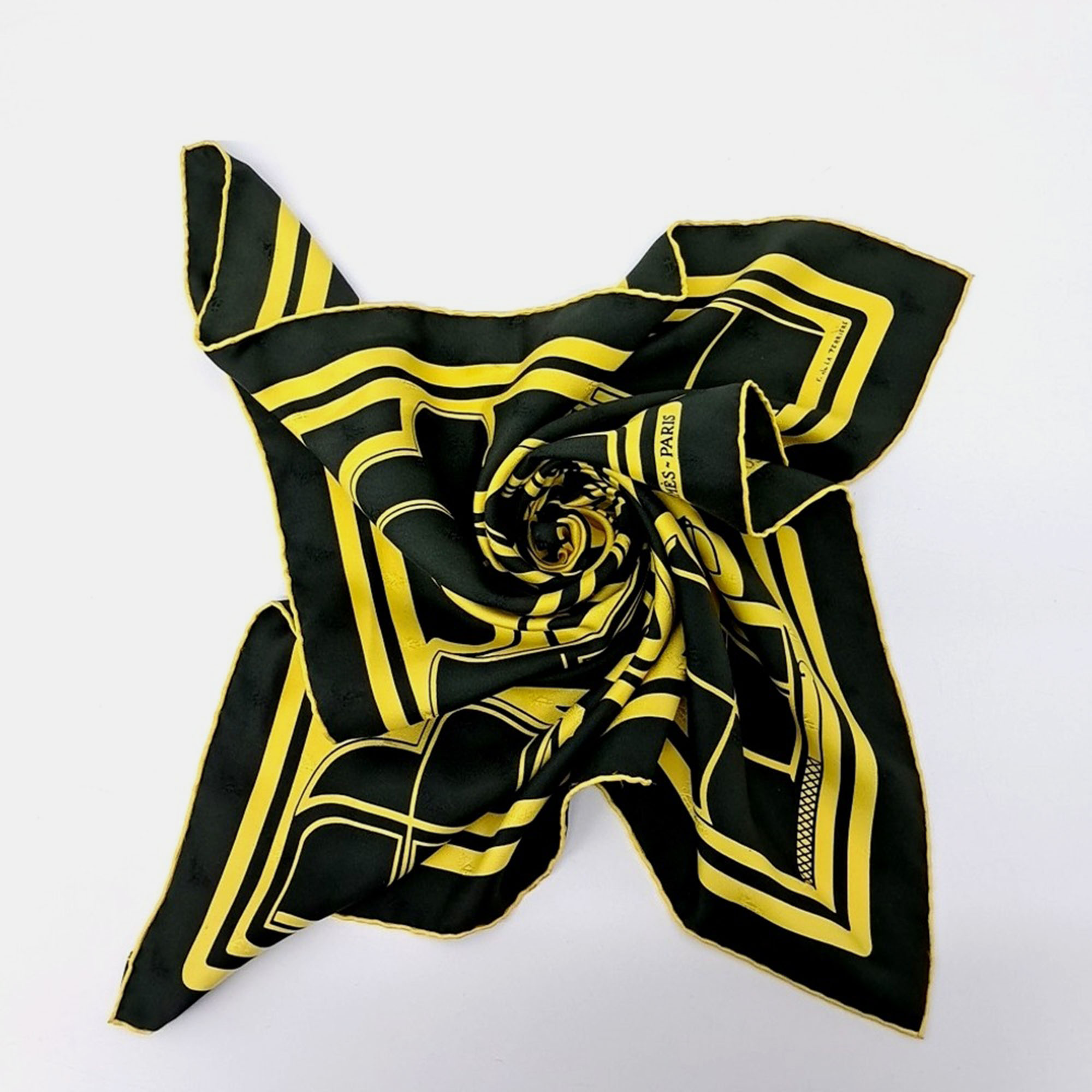 

Hermes Black Yellow Silk Scarf