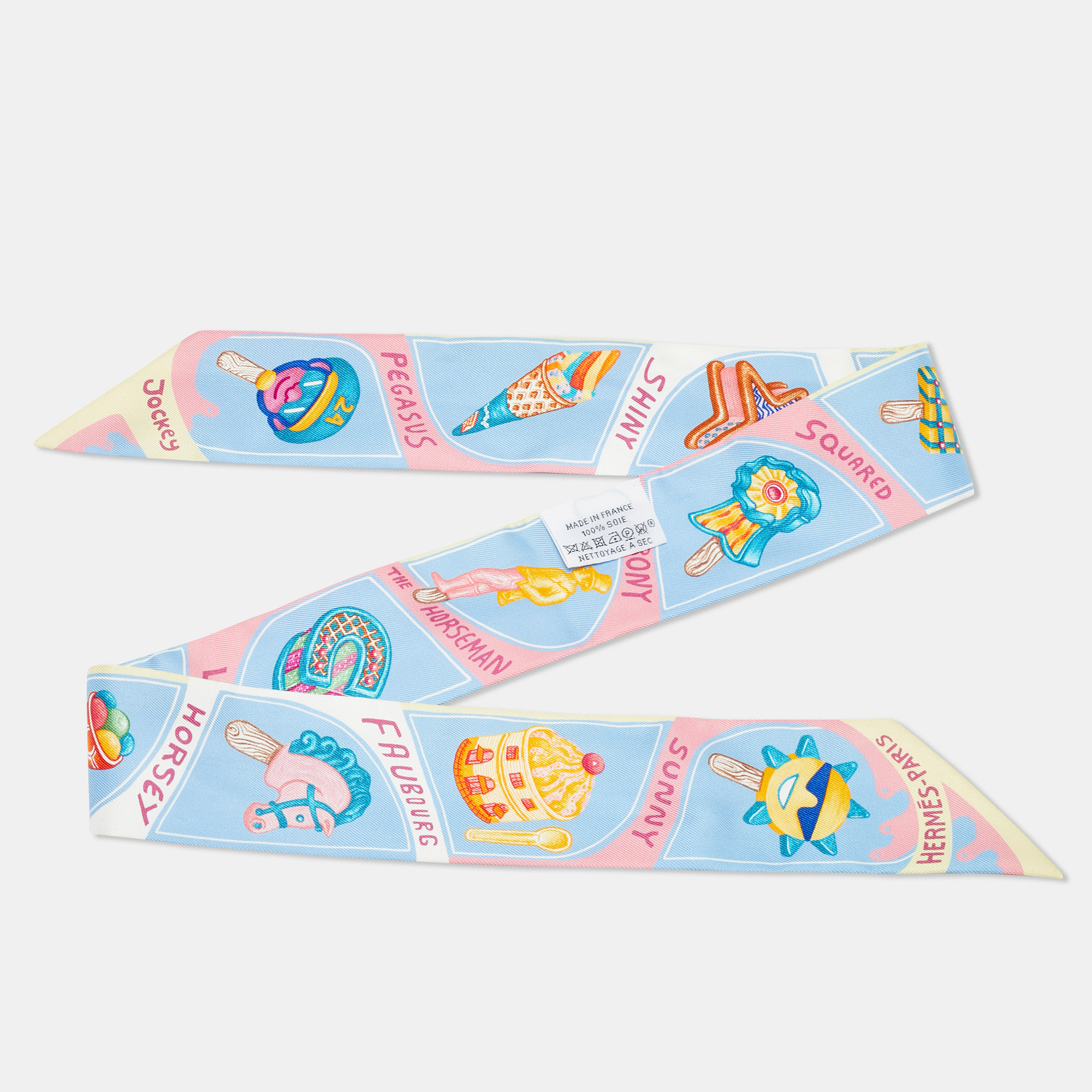 

Hermes Blue Silk Funny Ice Cream Twilly