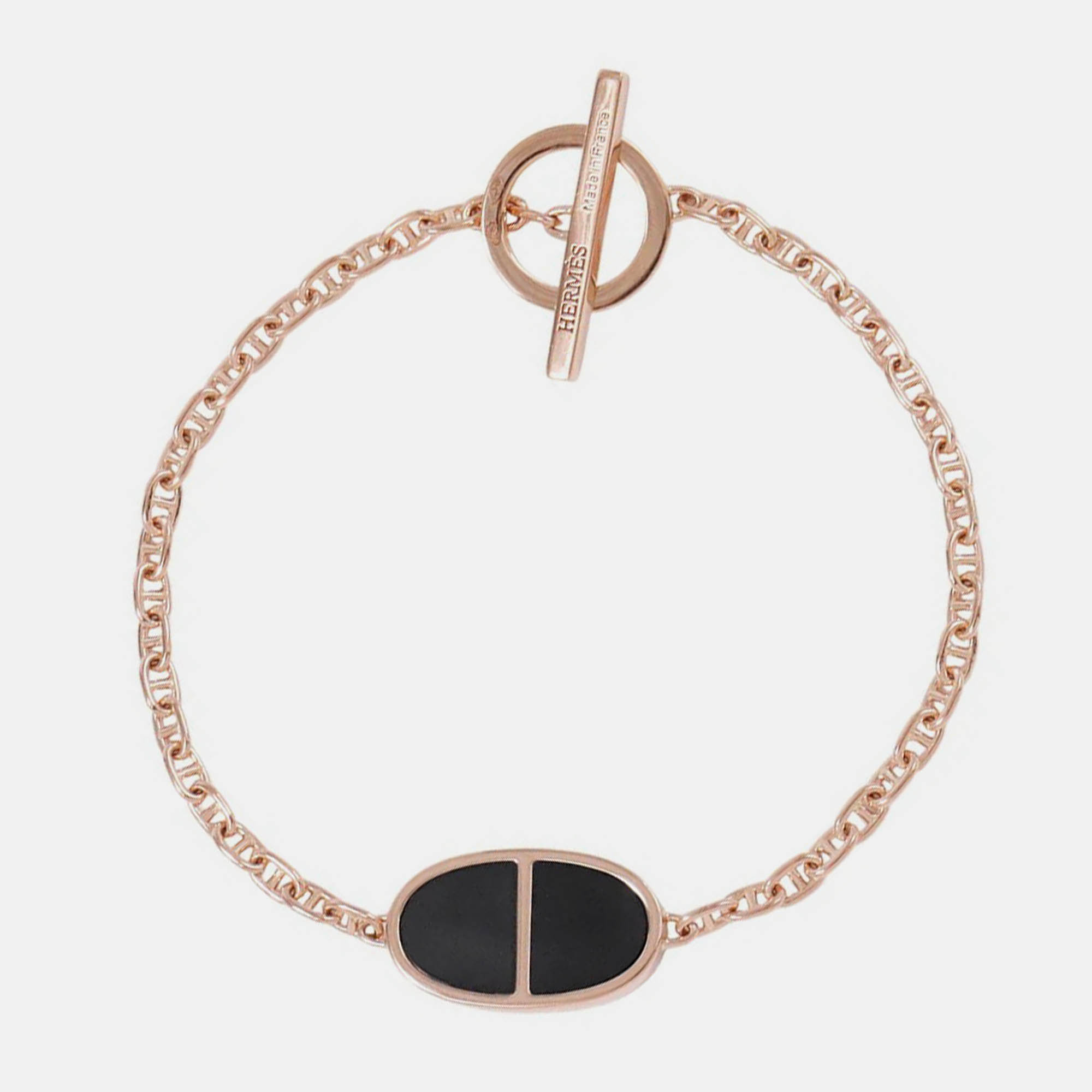 

Hermes Chaine D'Ancre Bracelet Verso Size  18k Rose Gold and Black Ceramic