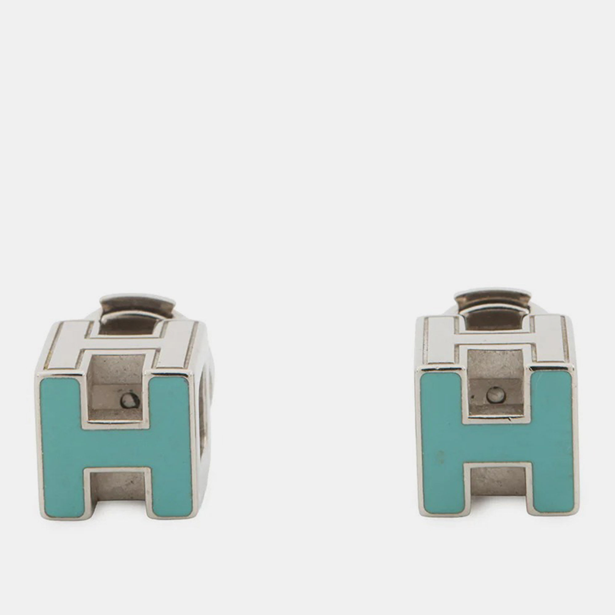 

Hermes Cage Do Ash H Cube Earrings Light Blue Metal
