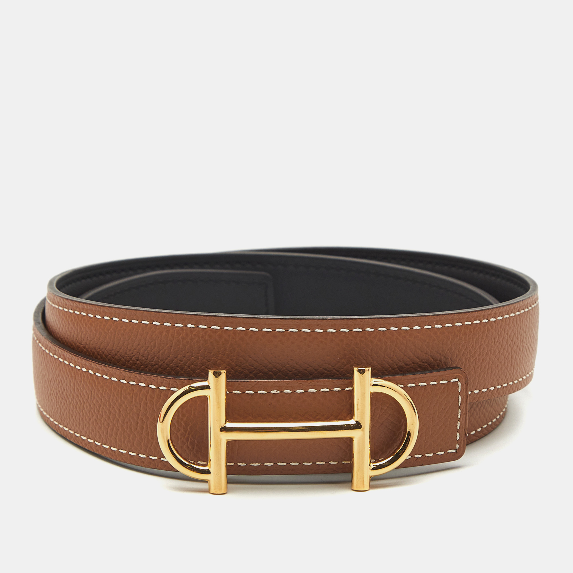 

Hermes Gamma  Buckle Belt Gold/Noir Epsom and Swift Leather, Brown