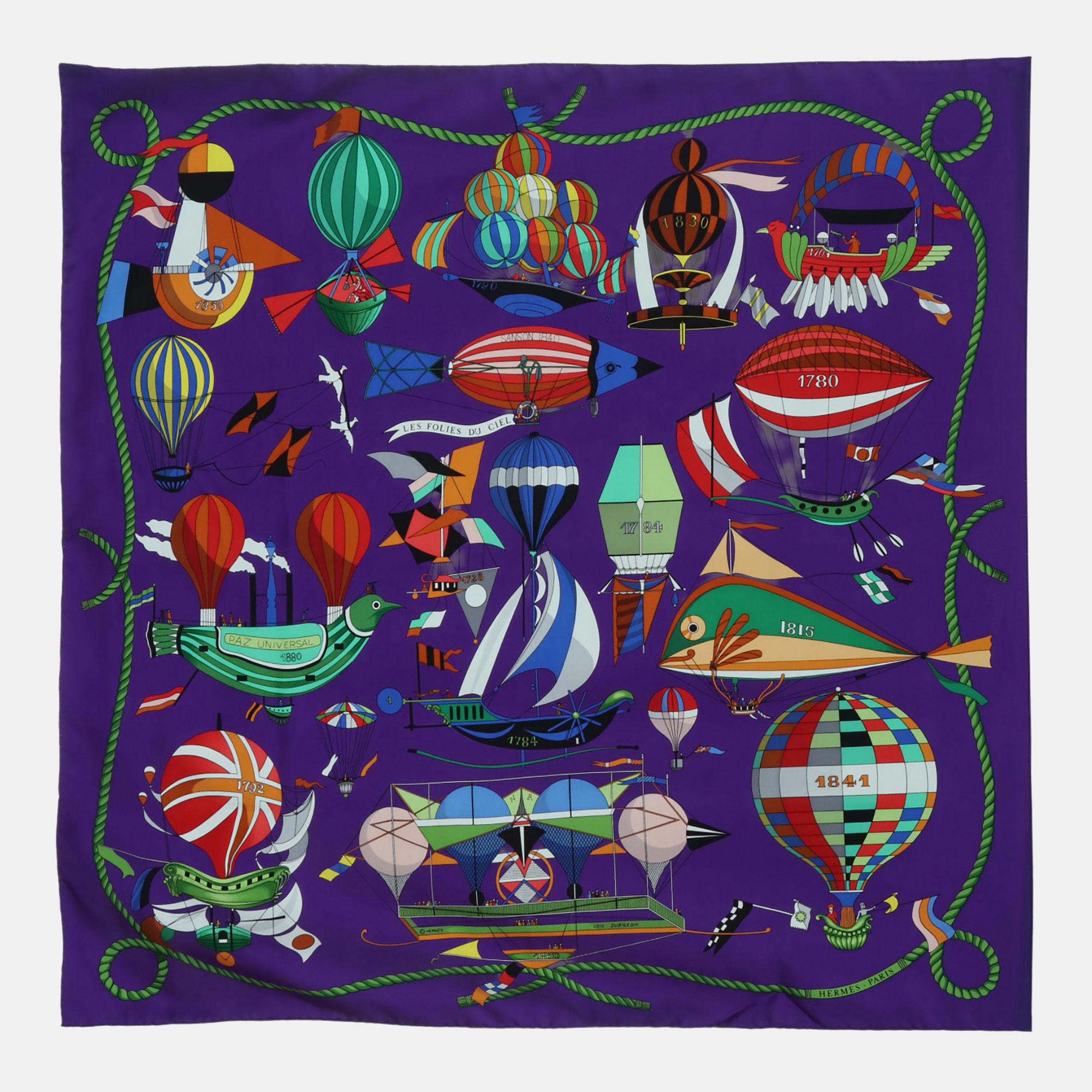 

Hermes Les Folies Du Ciel Multicolor/Purple Silk Scarf